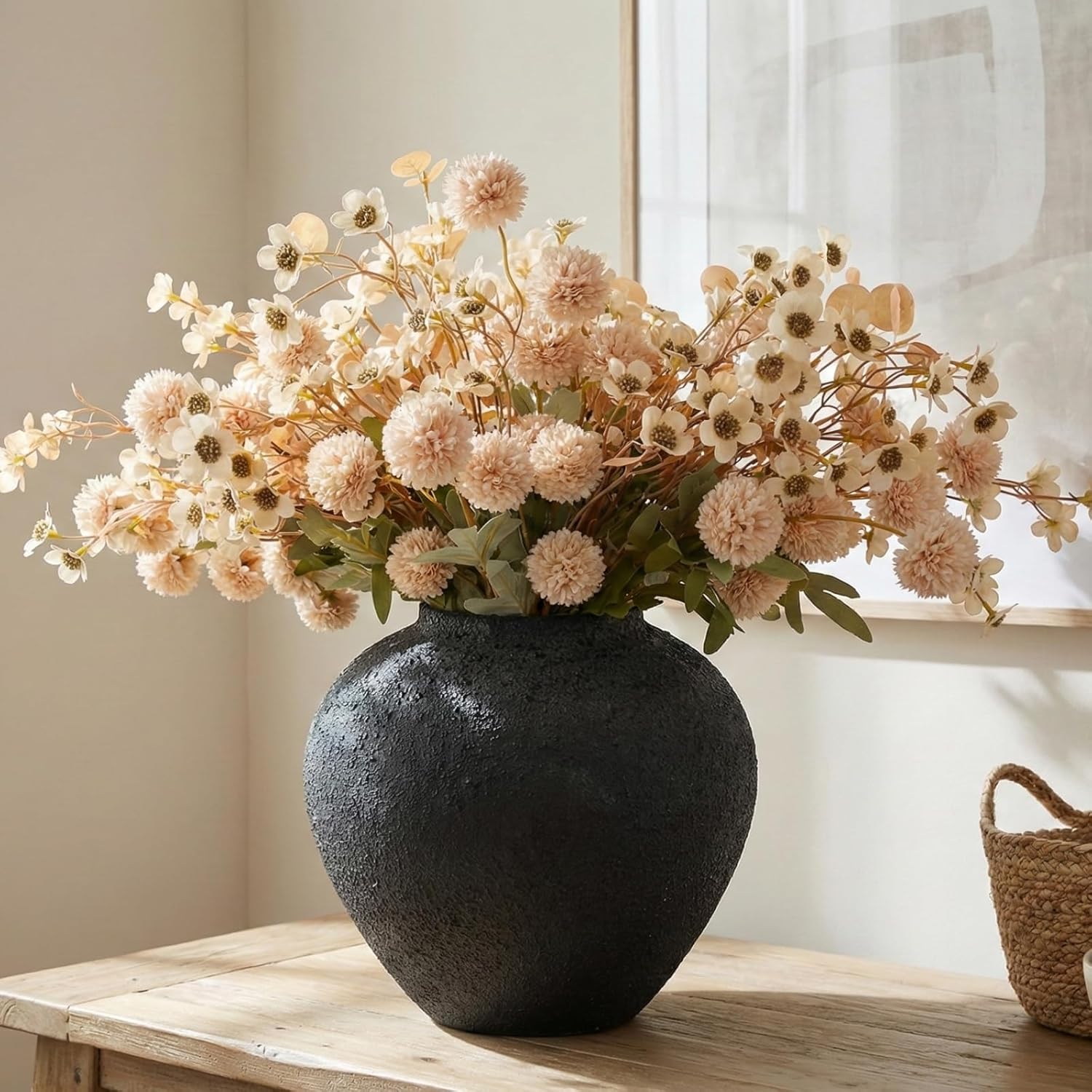 Pom Pom Beige Artificial Flowers — Beige Wax+kiku