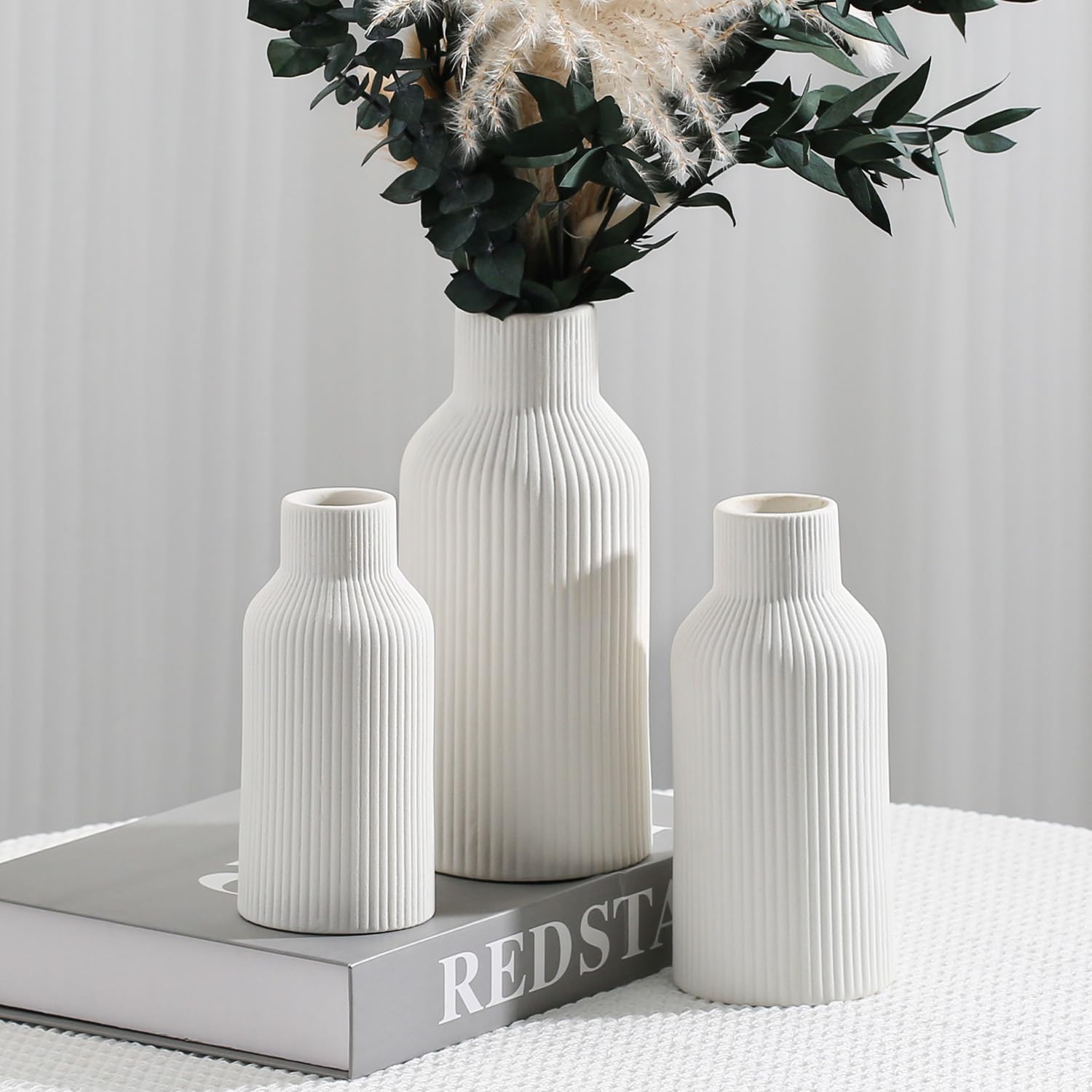 Boho Beige Vase — Set of 3 — White