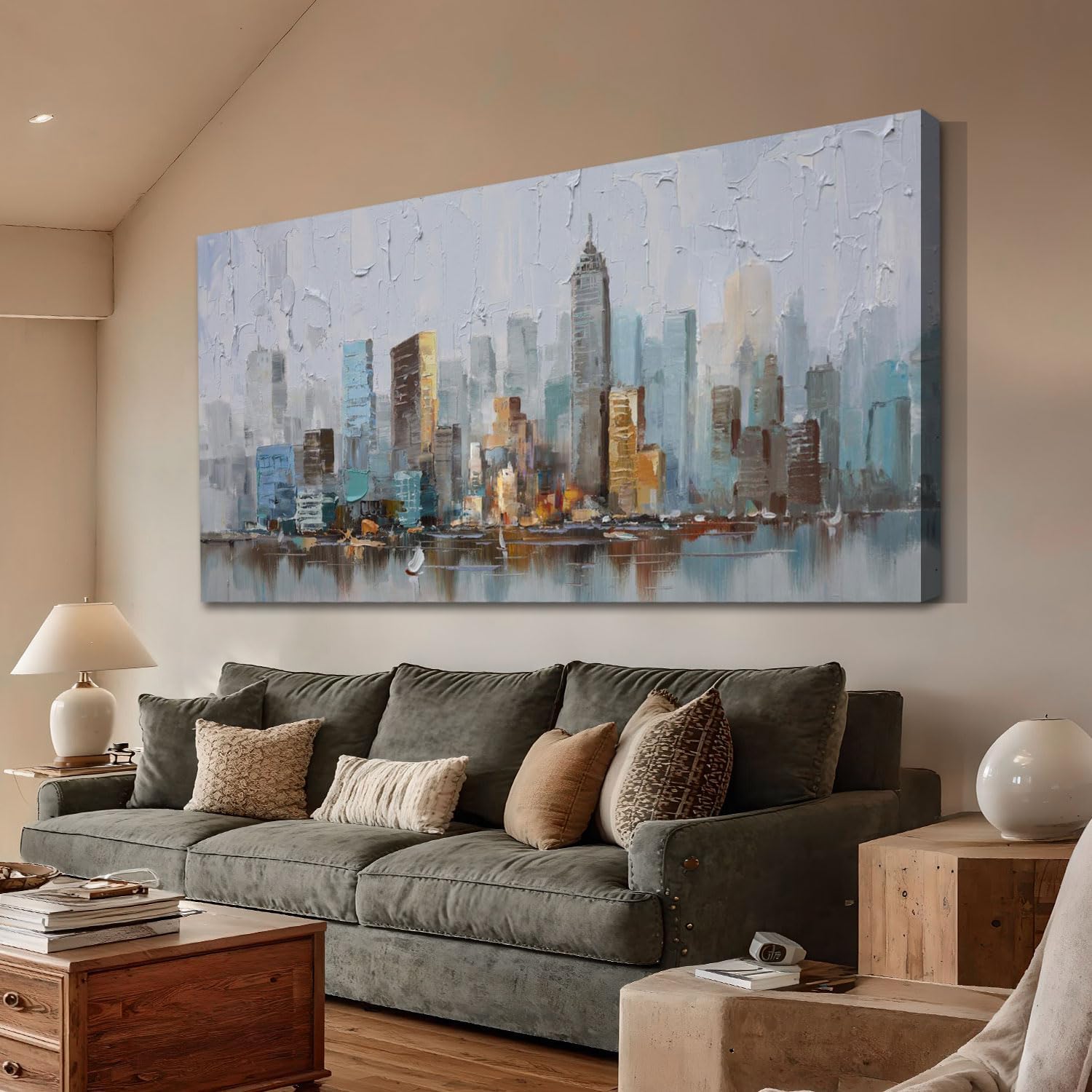 Framed Modern Blue Canvas Wall Art — 40" — 58"L x 29"W