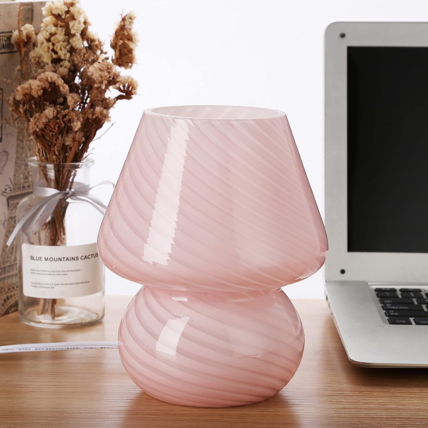Vintage Blue Table Lamp — Stripe Pink