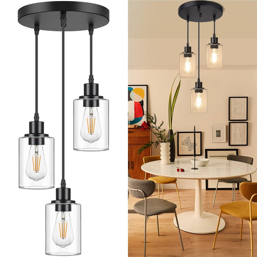 Adjustable Black Pendant Light — 3-Light