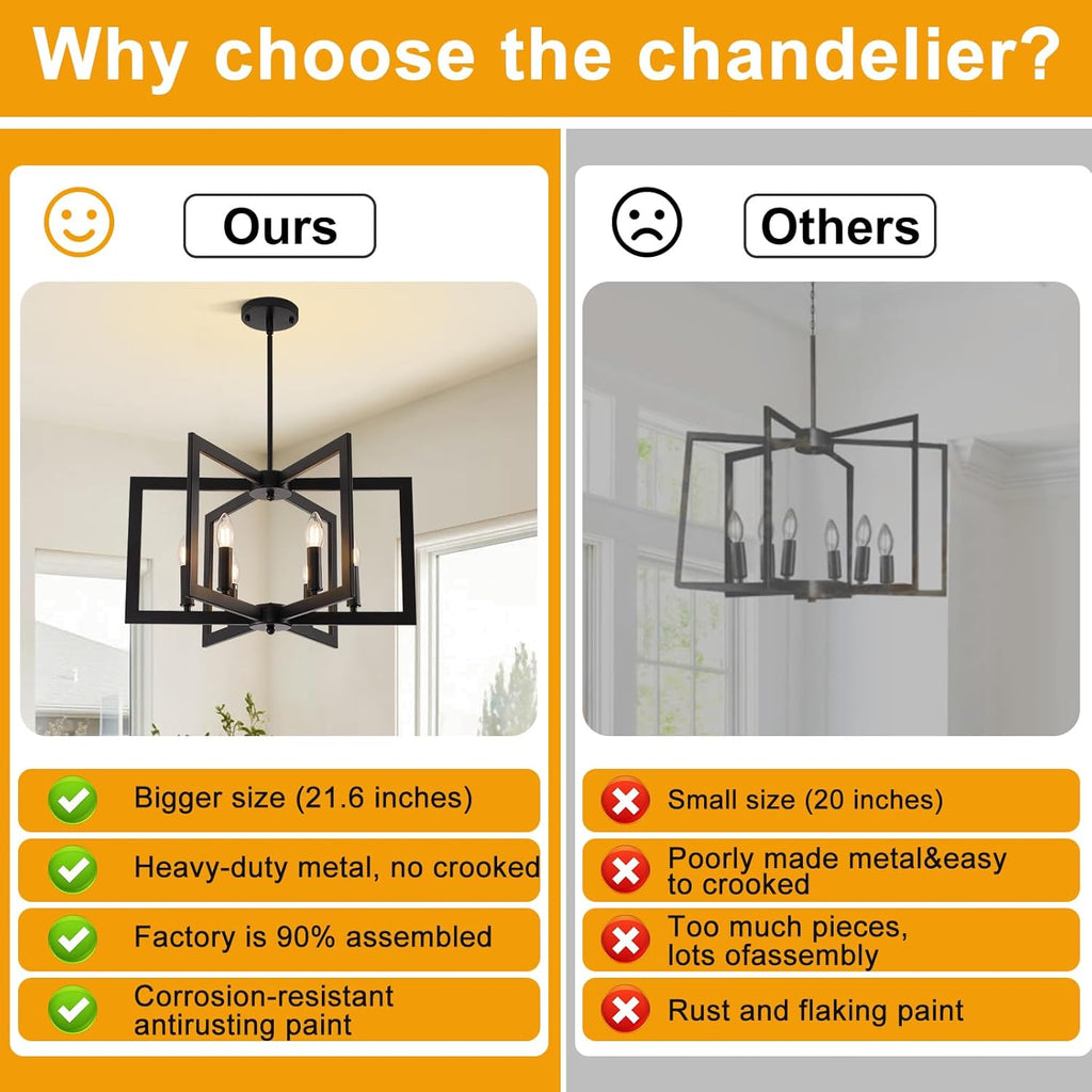 Farmhouse Black Chandelier — 6-Light - View 2
