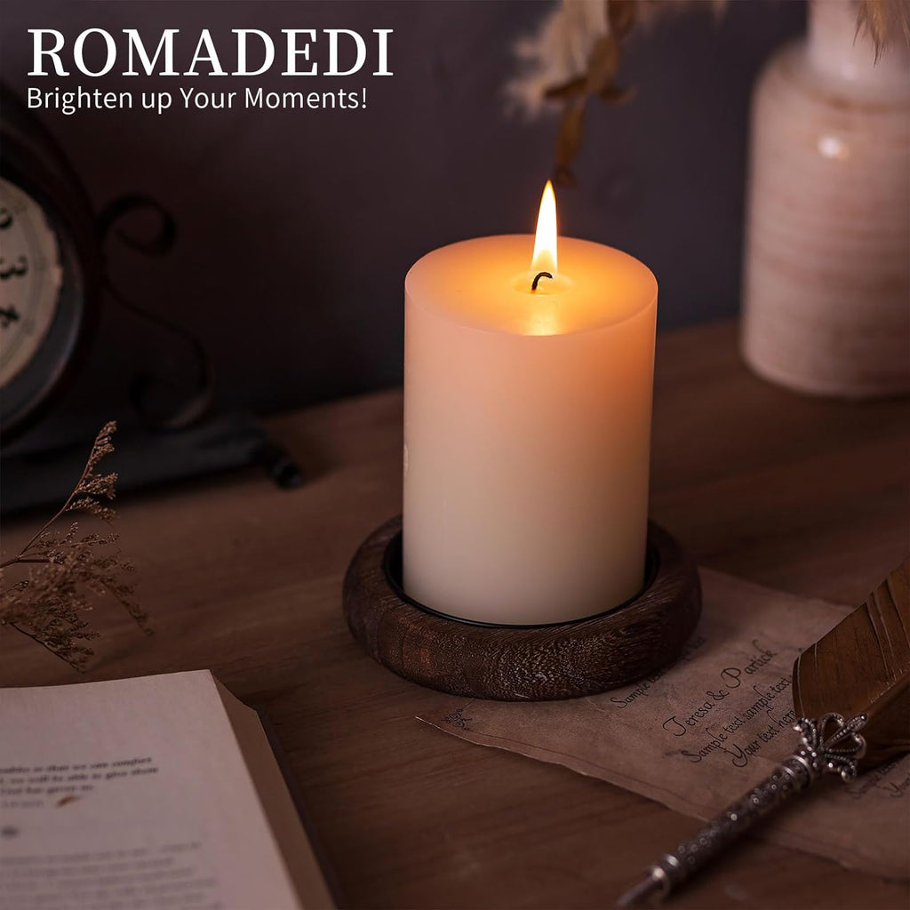 Round Farmhouse Brown Pillar Candle — Set of 2 - View 2