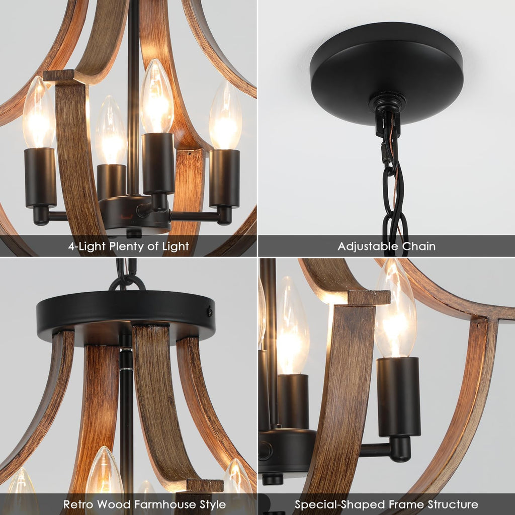 Vintage Farmhouse Black Chandelier — 4-Light - View 9
