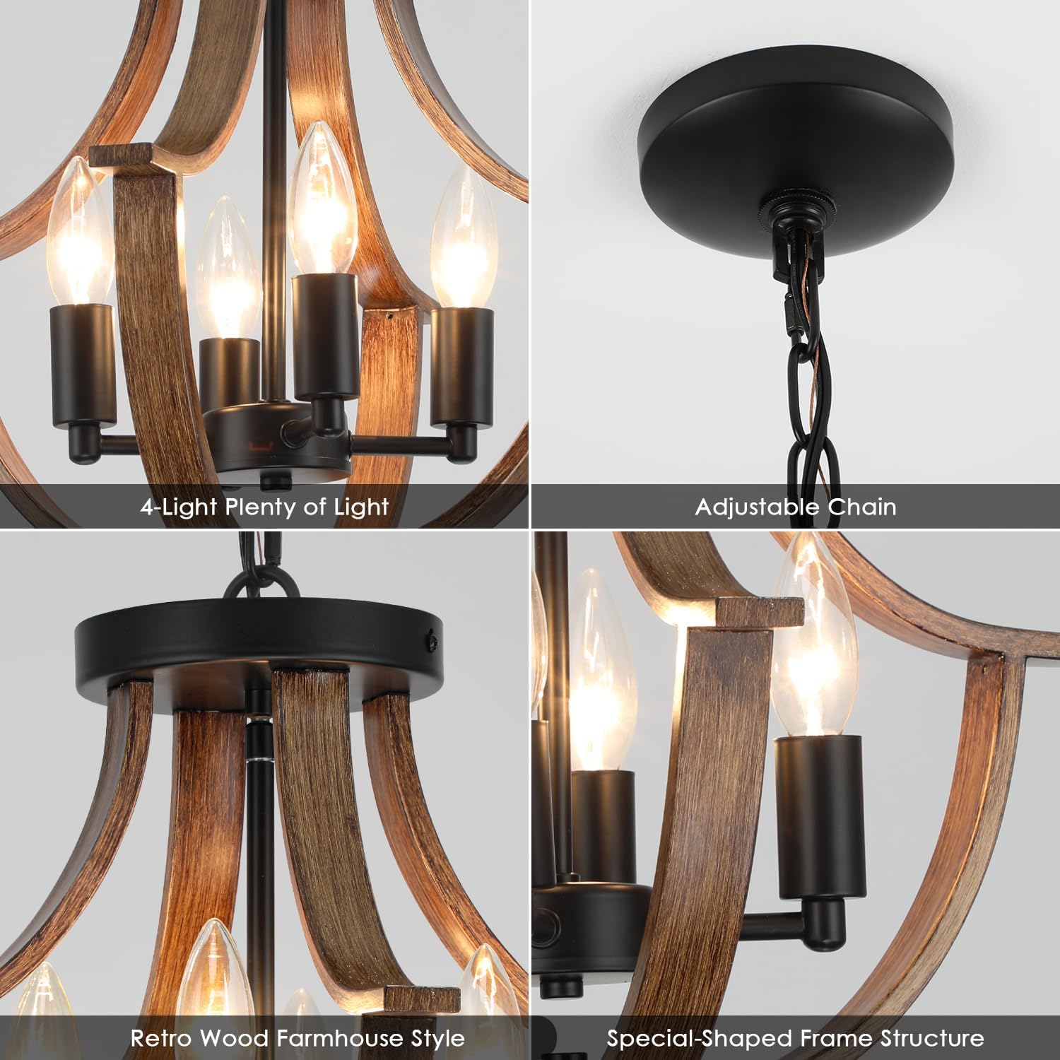 Vintage Farmhouse Black Chandelier — 4-Light - View 9