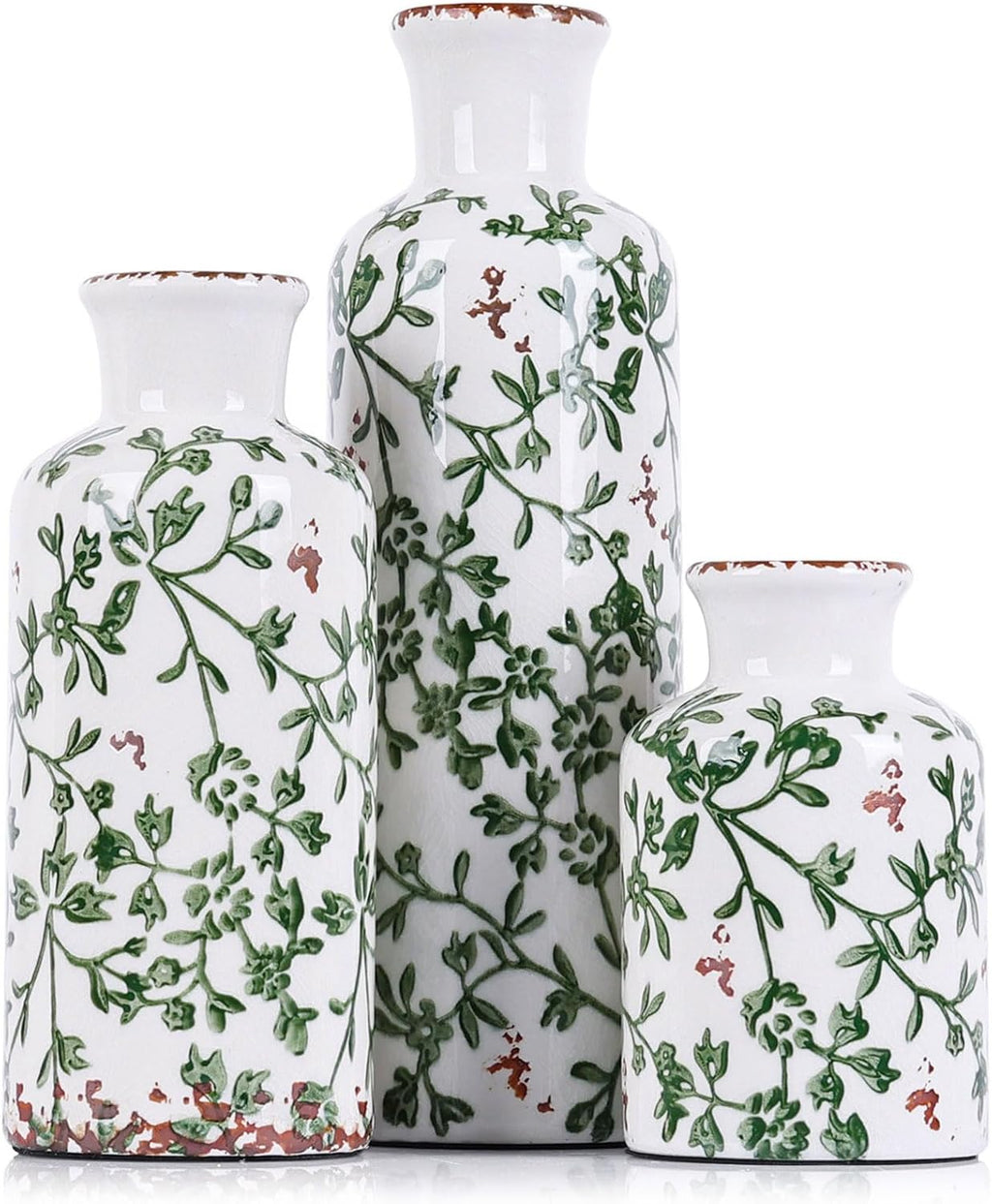 Farmhouse Beige Flower Vase — Green
