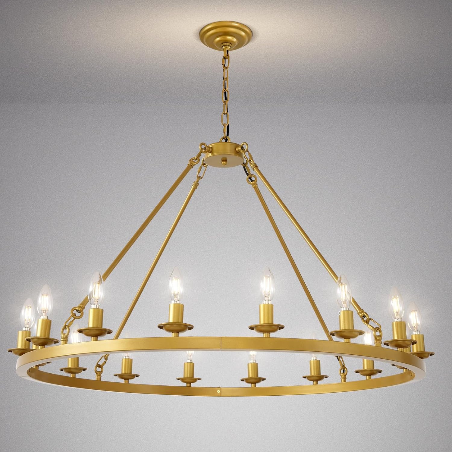 Adjustable Farmhouse Black Chandelier — 6-Light — 16-Light-Round