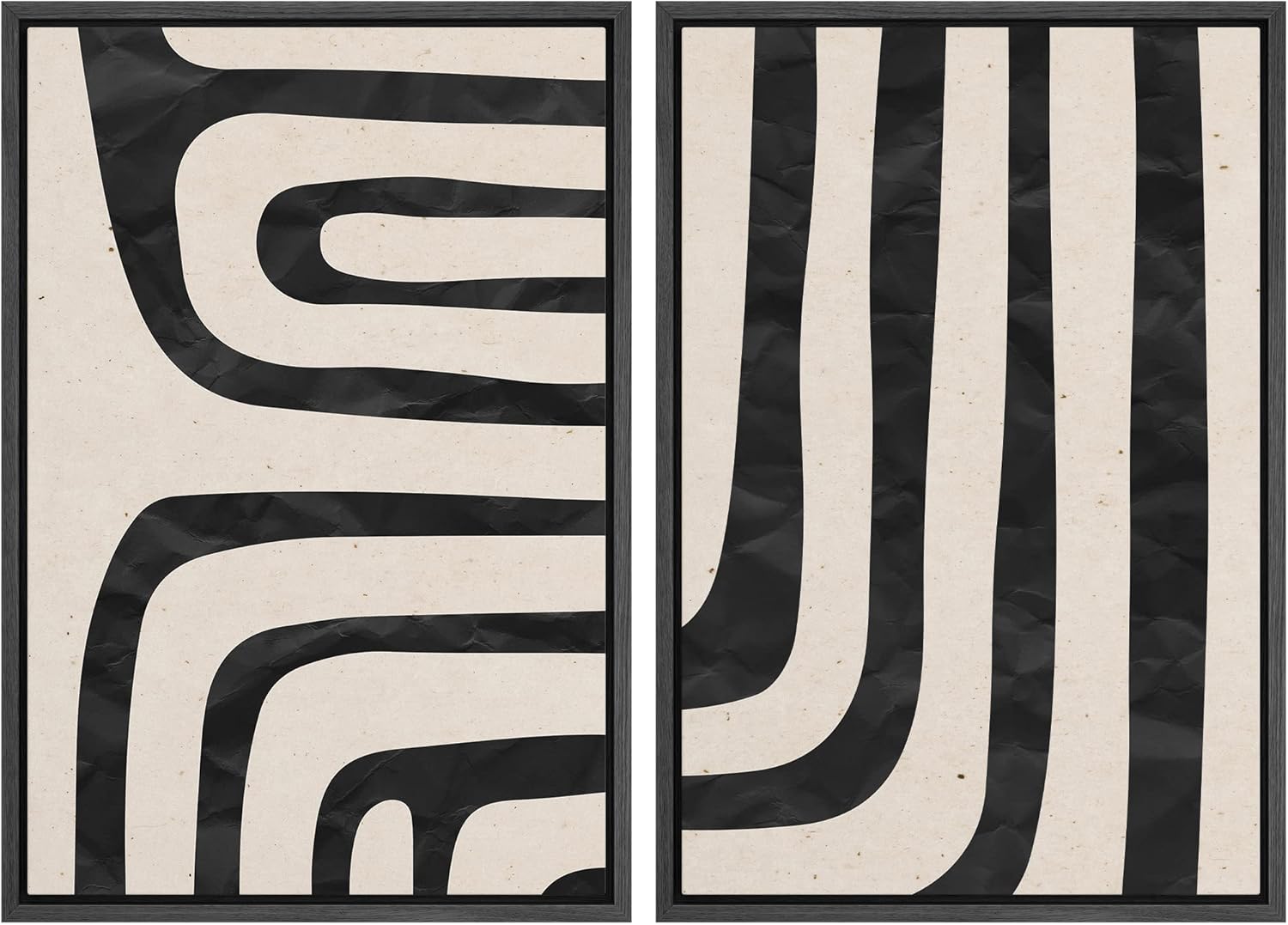 Framed Boho Fabric Wall Art — 16" — 16" x 24" x 2 Panels BLACK