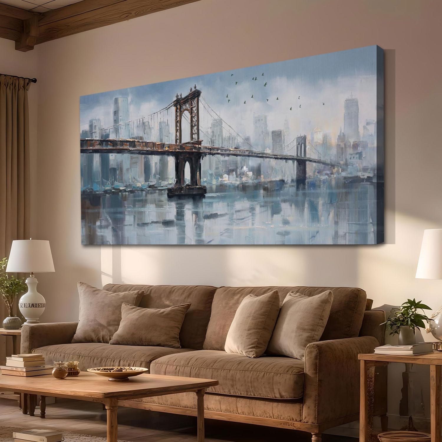 Framed Modern Blue Canvas Wall Art — 40" — 48"L x 24"W