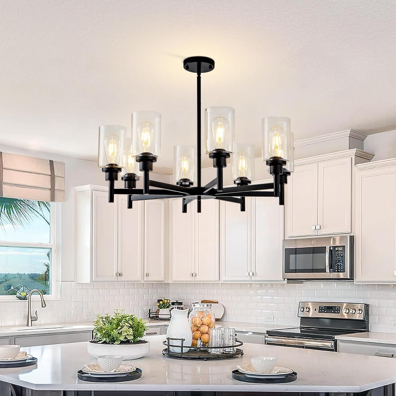 Farmhouse Black Chandelier — 8-Light - View 4