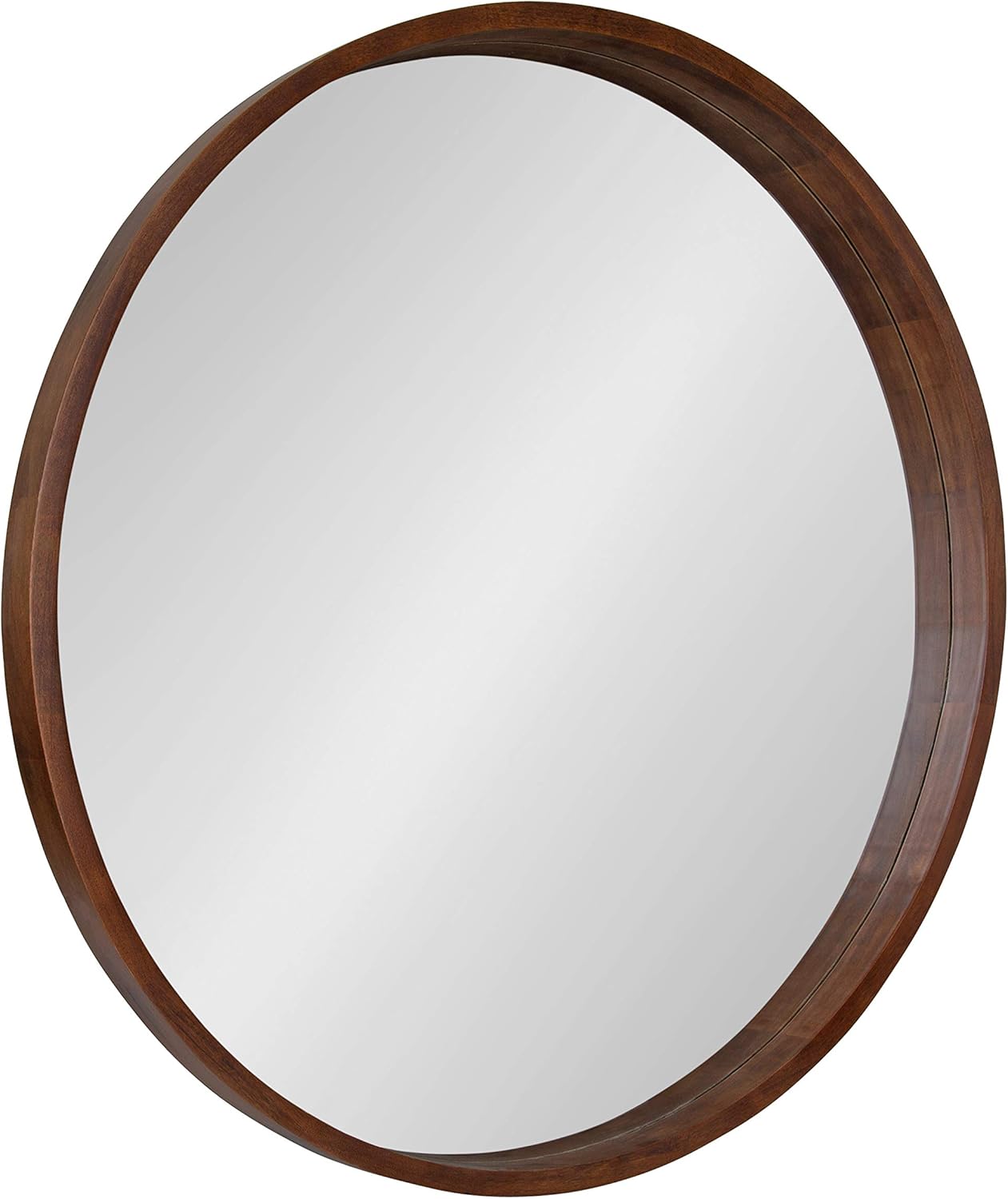 Round Farmhouse Beige Wall Mirror — 22" — Walnut Brown