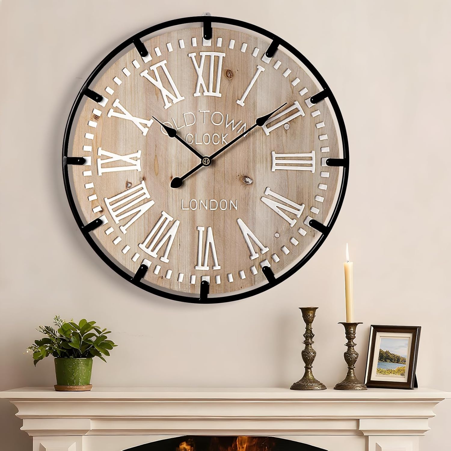 Battery Operated Farmhouse Brown Wall Clock — 24" — Light Ivory