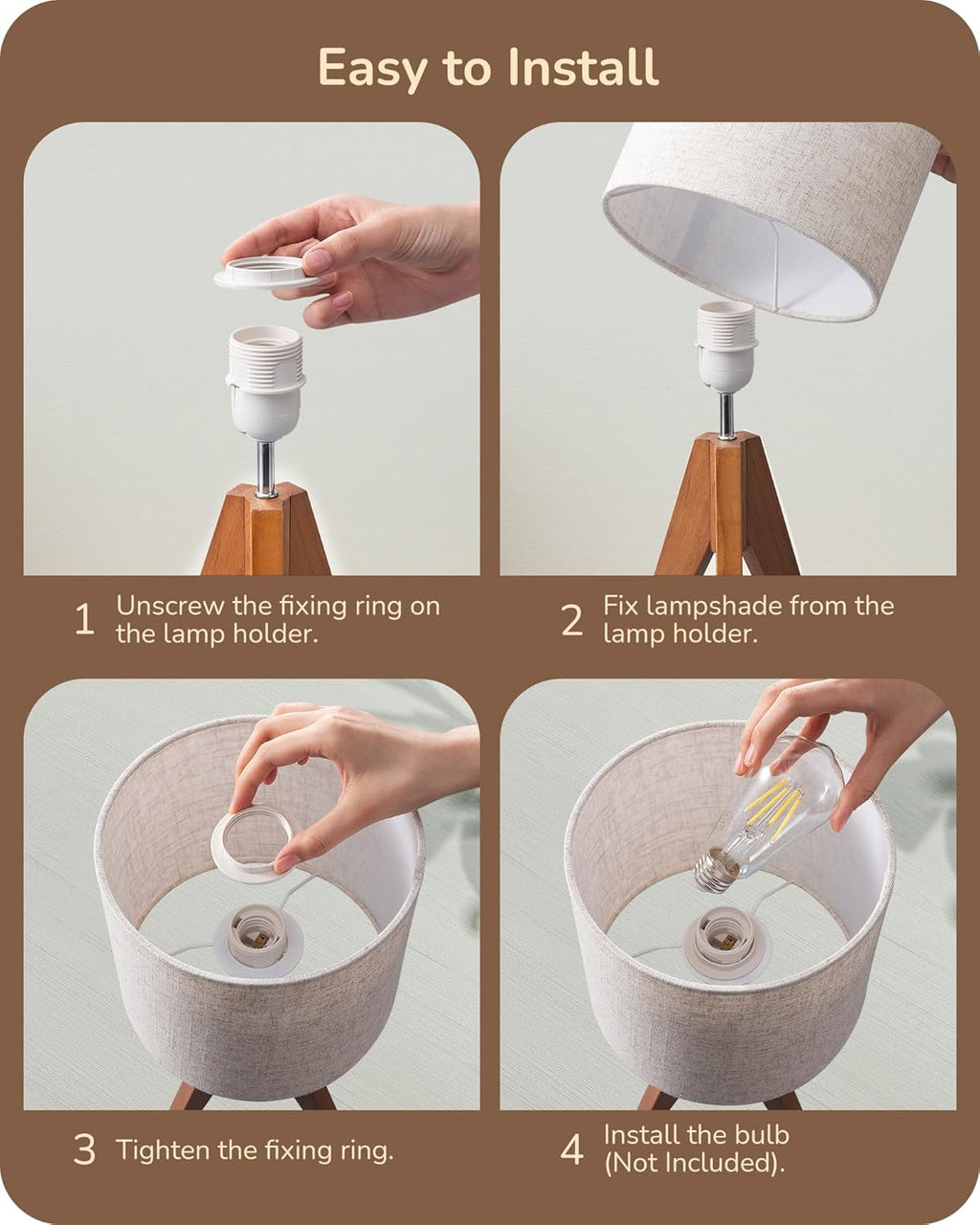 Linen Boho Wood Bedside Lamp — 2" - View 4