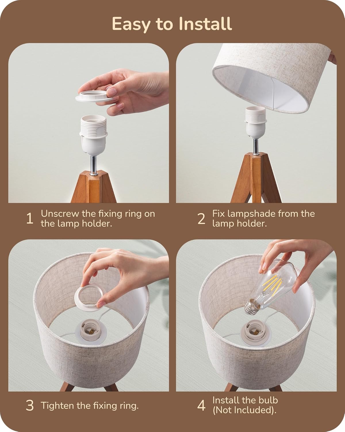 Linen Boho Wood Bedside Lamp — 2" - View 4