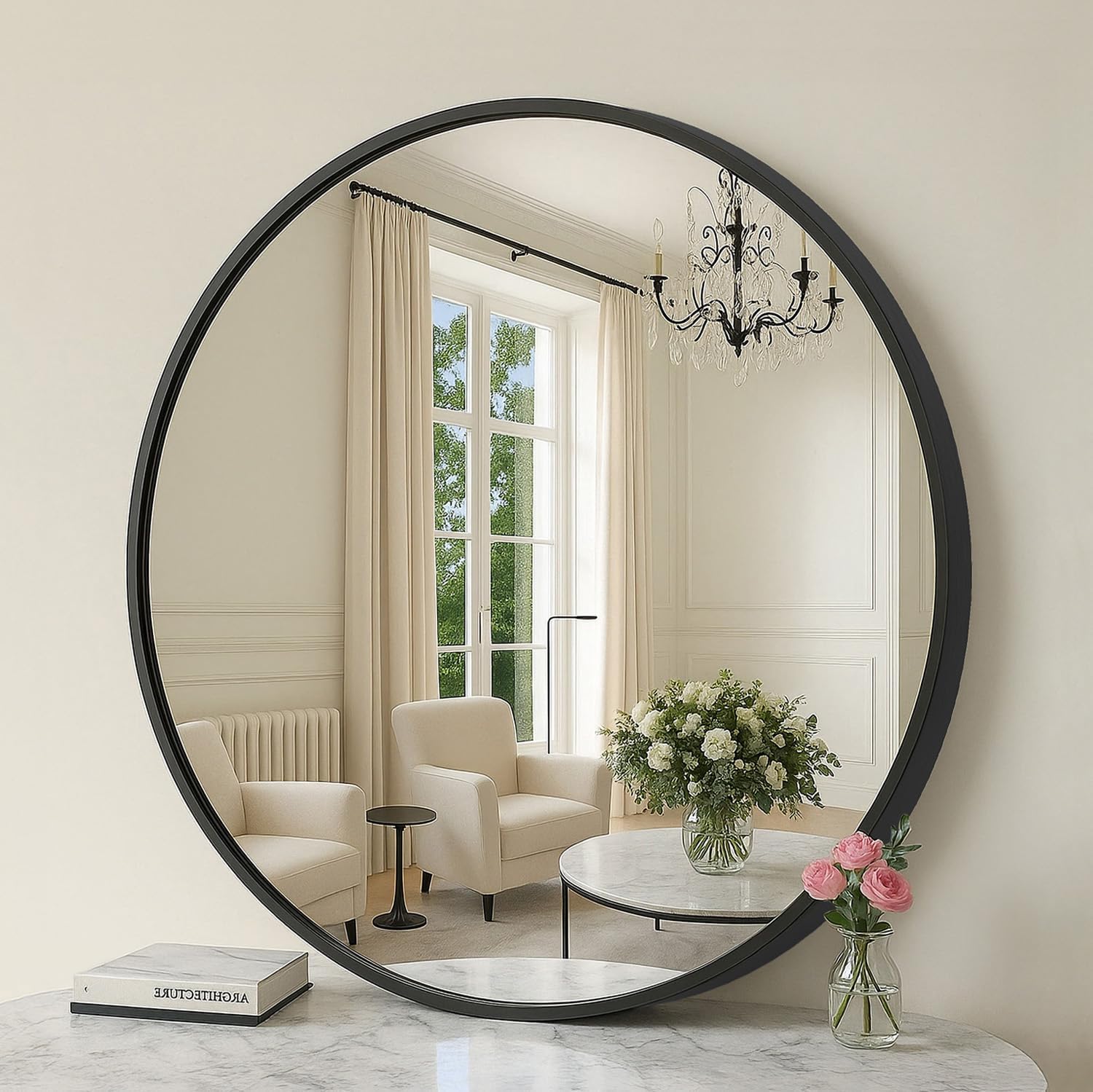 Black Round Mirror — 24" — 20"L x 20"W
