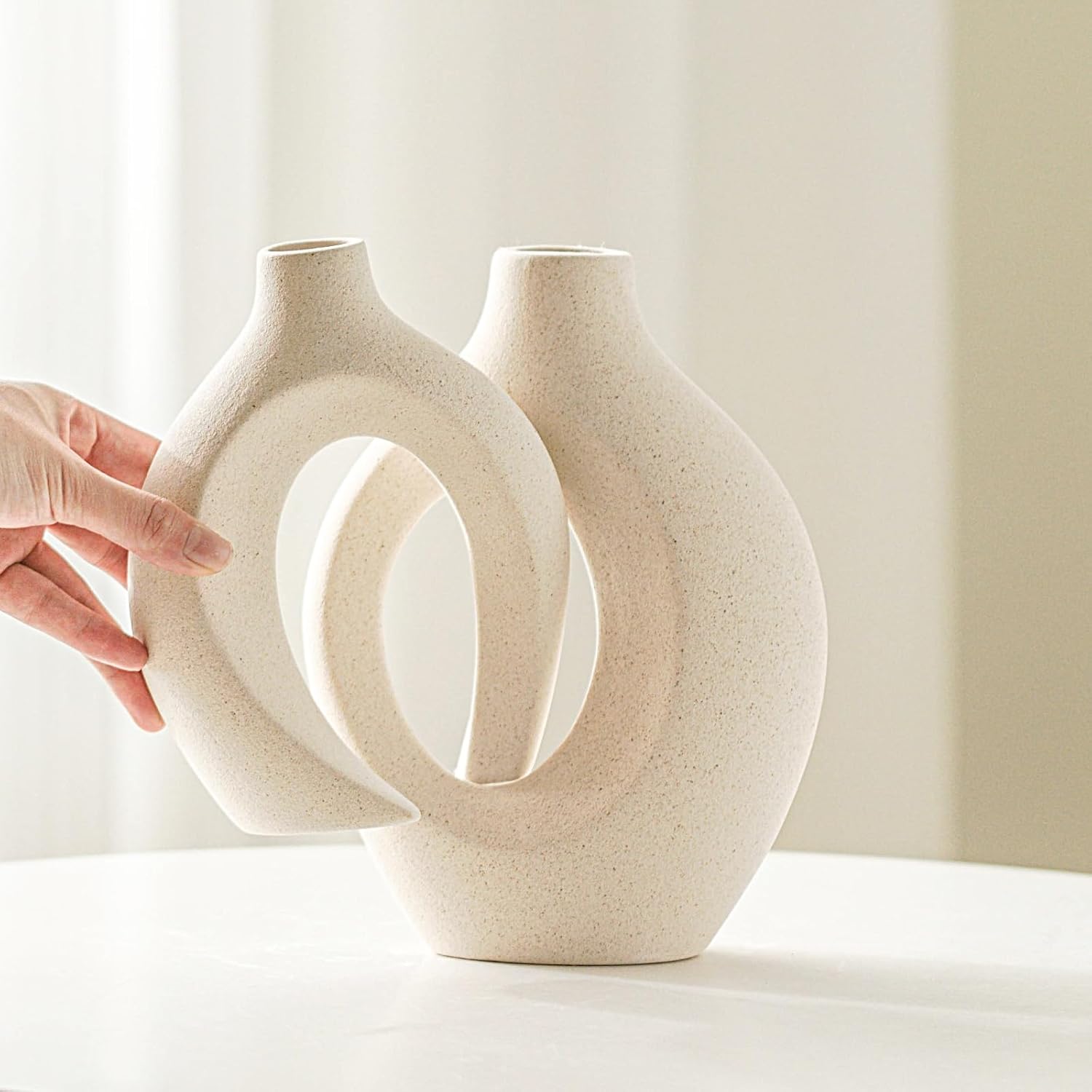 Boho Beige Flower Vase — 6.3" - View 2