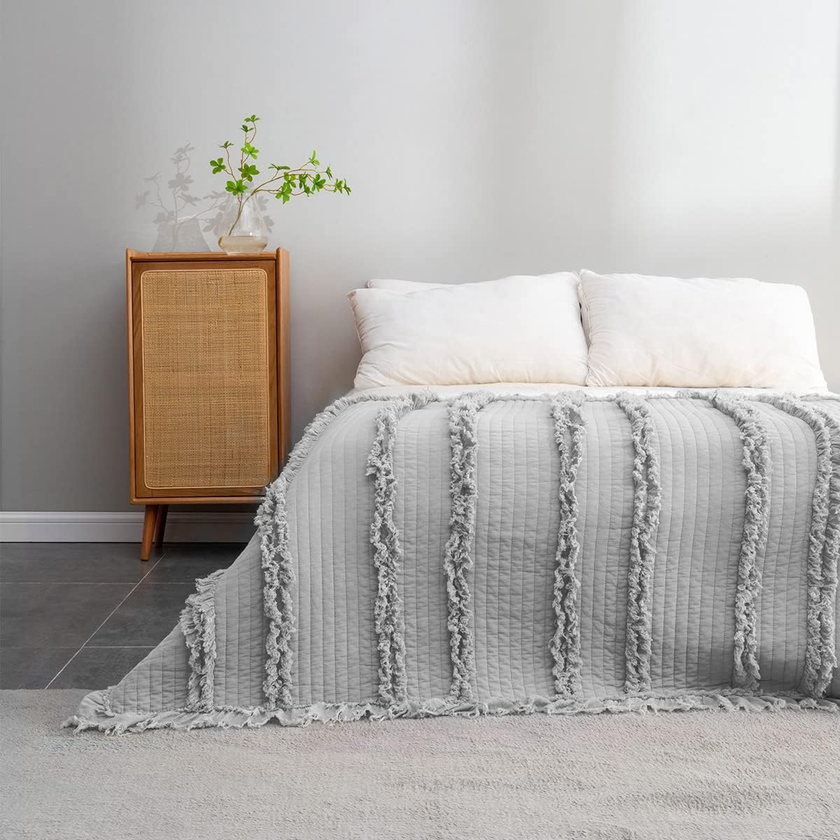 Fringed Boho Beige Throw Pillow — 50" — Grey