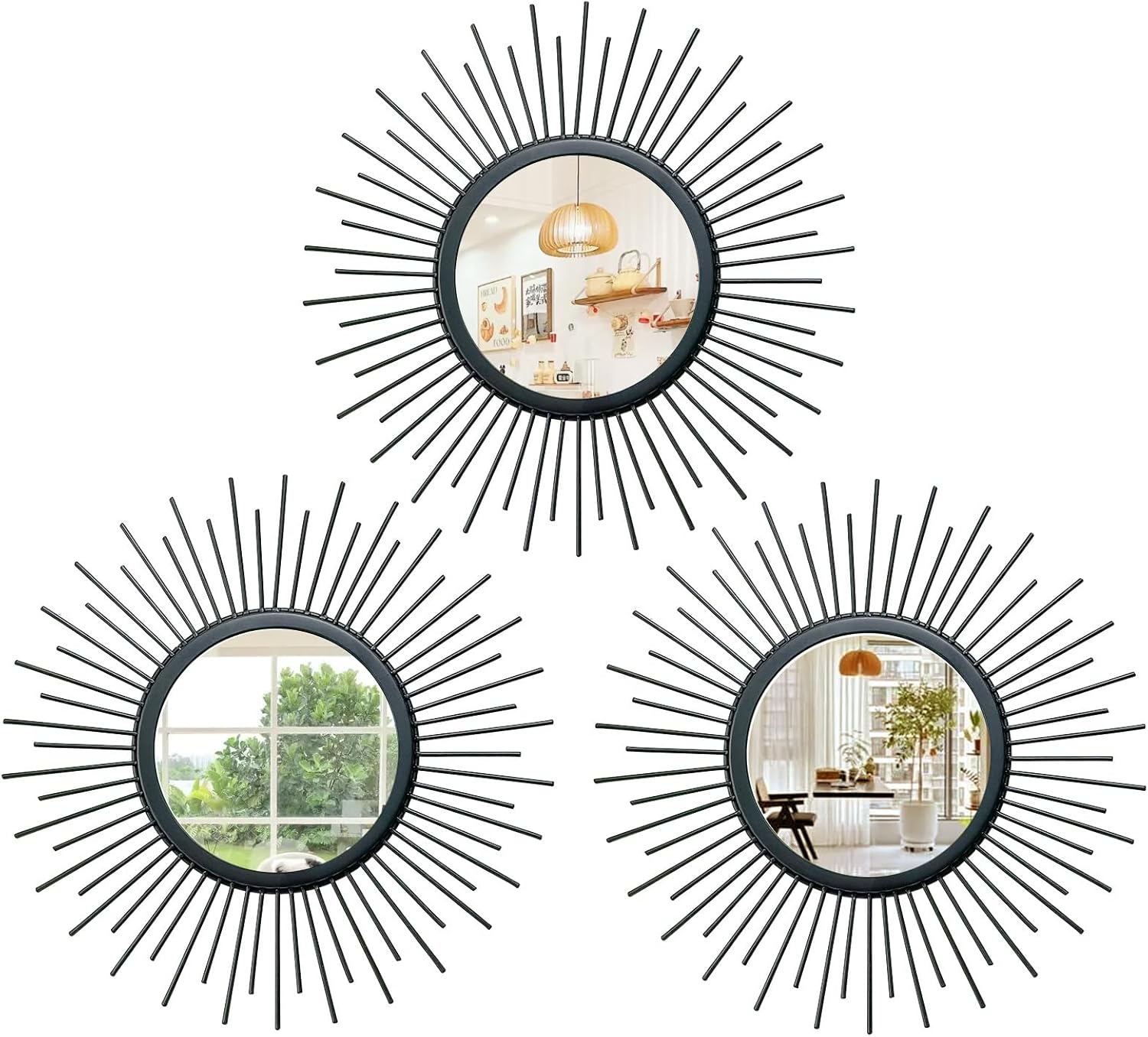 Vintage Boho Black Wall Mirror — Style 2-sunburst Black