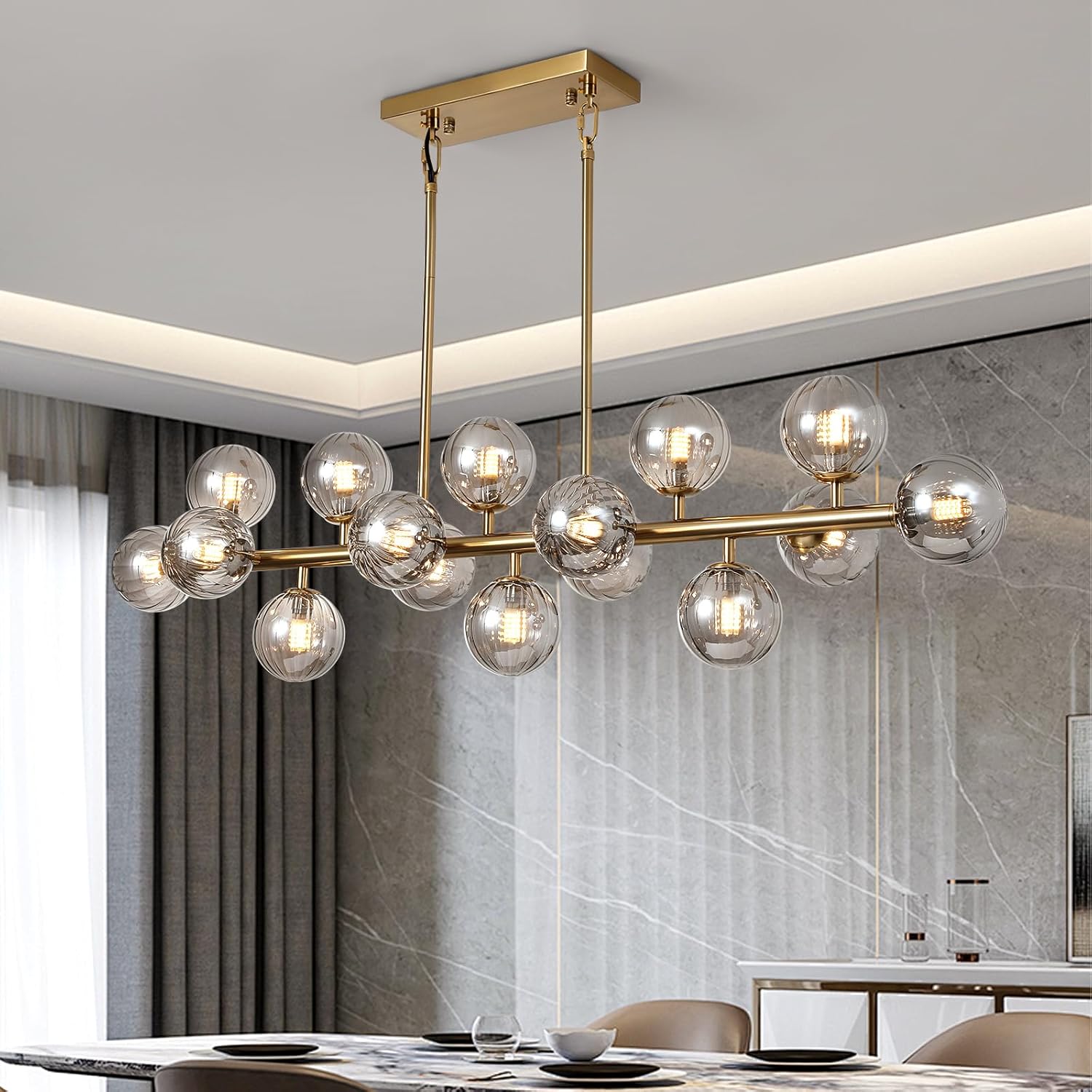 Adjustable Luxe Glass Chandelier — 16-Light — Grey-50in-16light