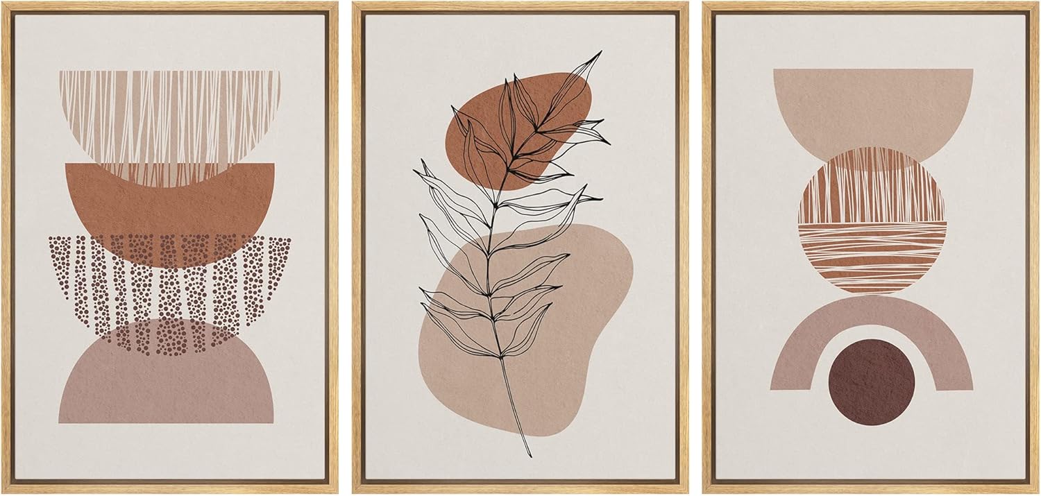 Framed Boho Fabric Wall Art — 16" — 16" x 24" x 3 Panels NATURAL
