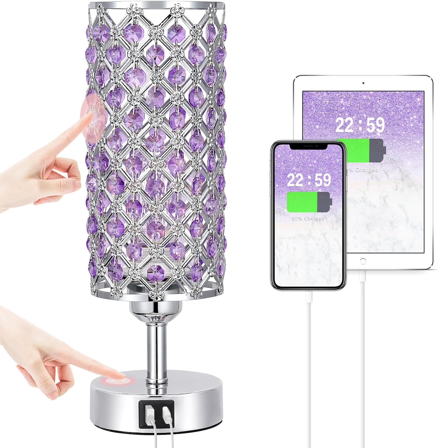 Dimmable Luxe Black Bedside Lamp — Purple