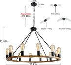 Round Farmhouse Black Chandelier — 12-Light - View 6