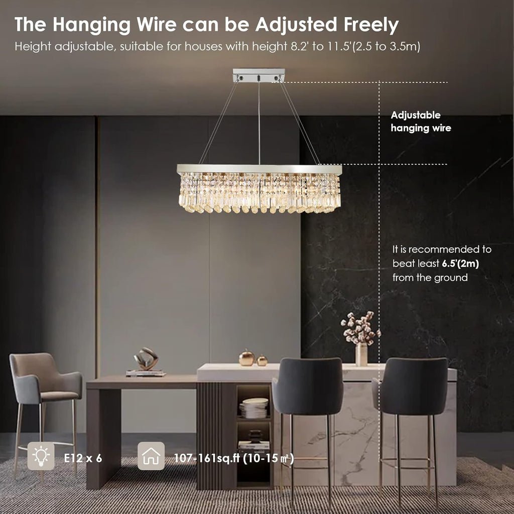 Rectangular Luxe Silver Chandelier — 6-Light - View 8