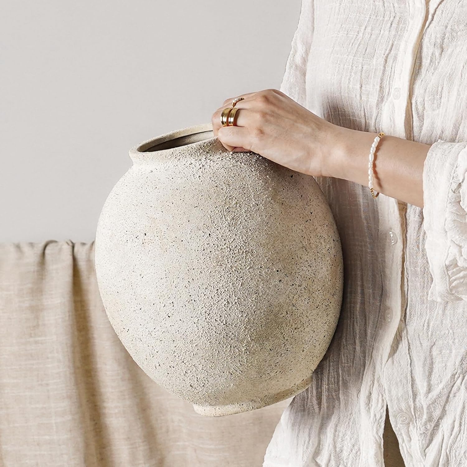 Farmhouse Beige Flower Vase — 8" — Sandstone Yellow