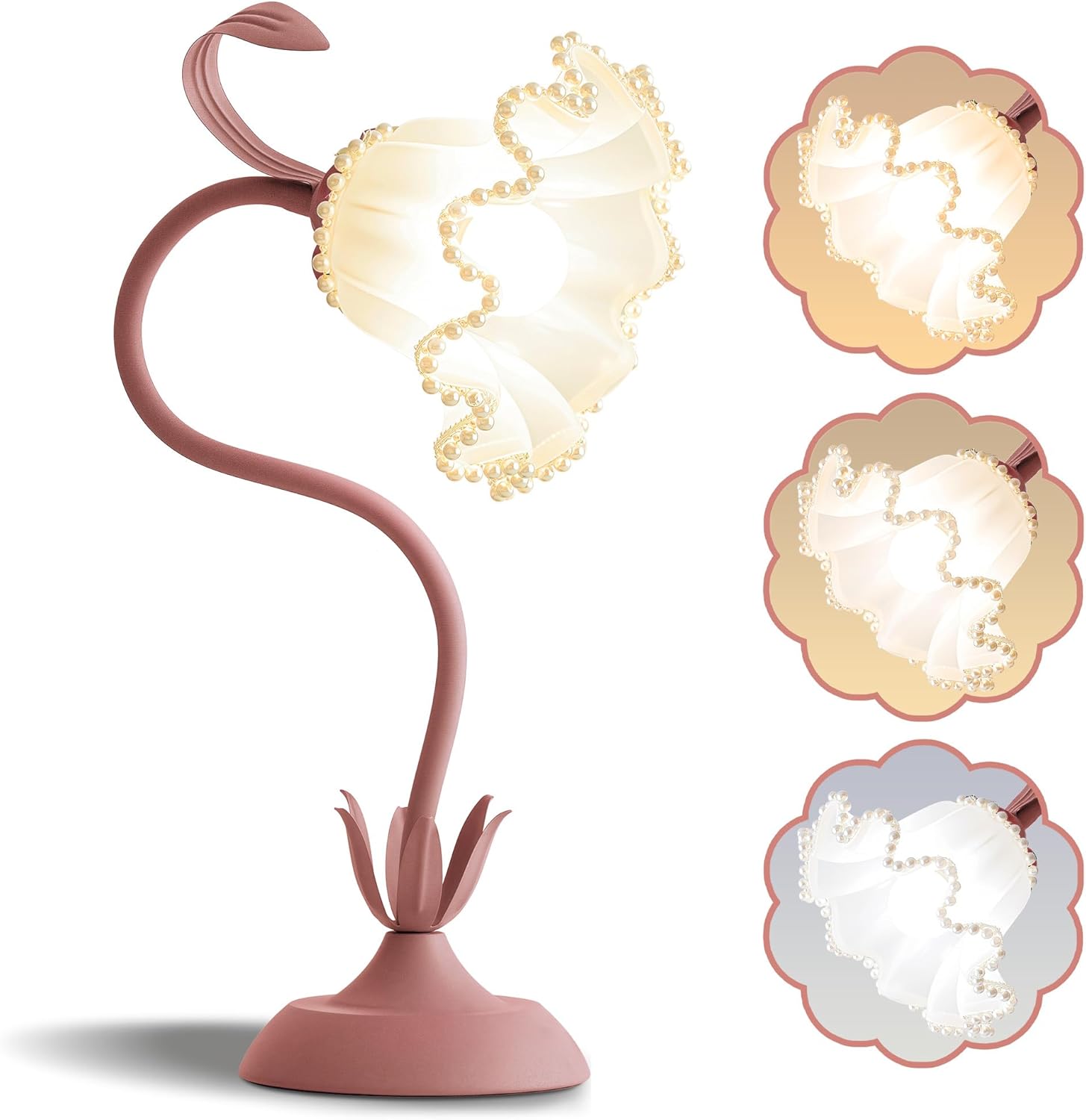 Vintage Green Bedside Lamp — Pearl pink lamp