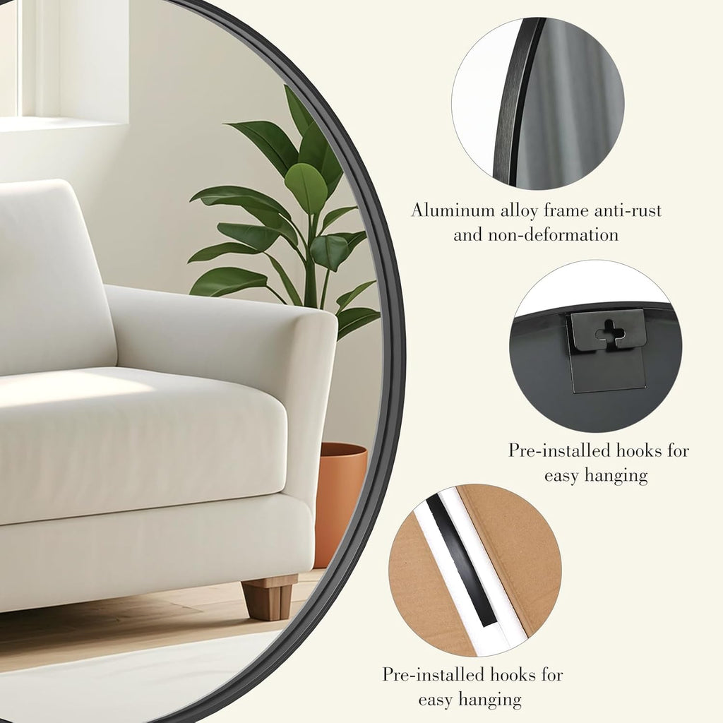 Black Round Mirror — 24" - View 2