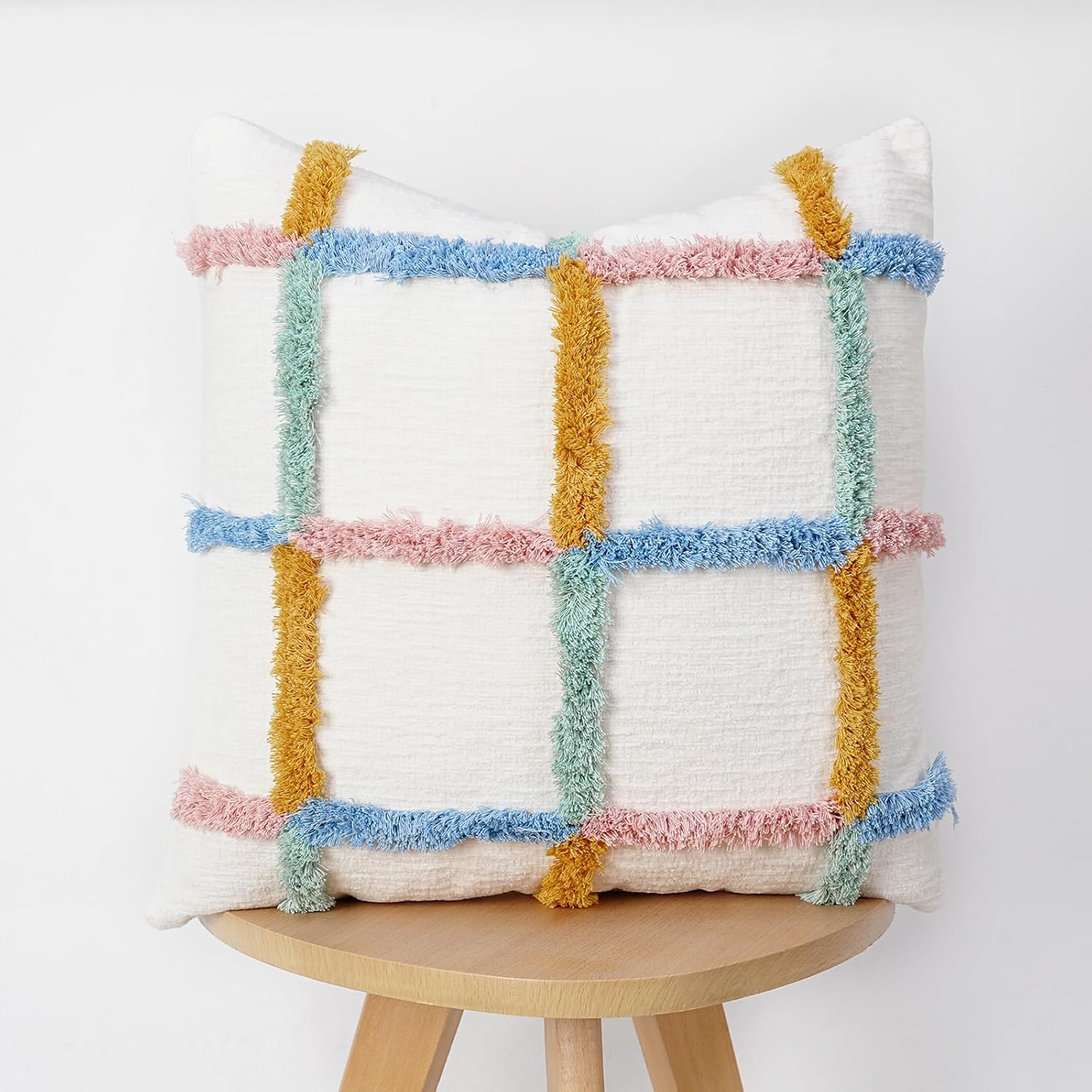 Tufted Boho Blue Throw Pillow Cover — 18" — Color Weave