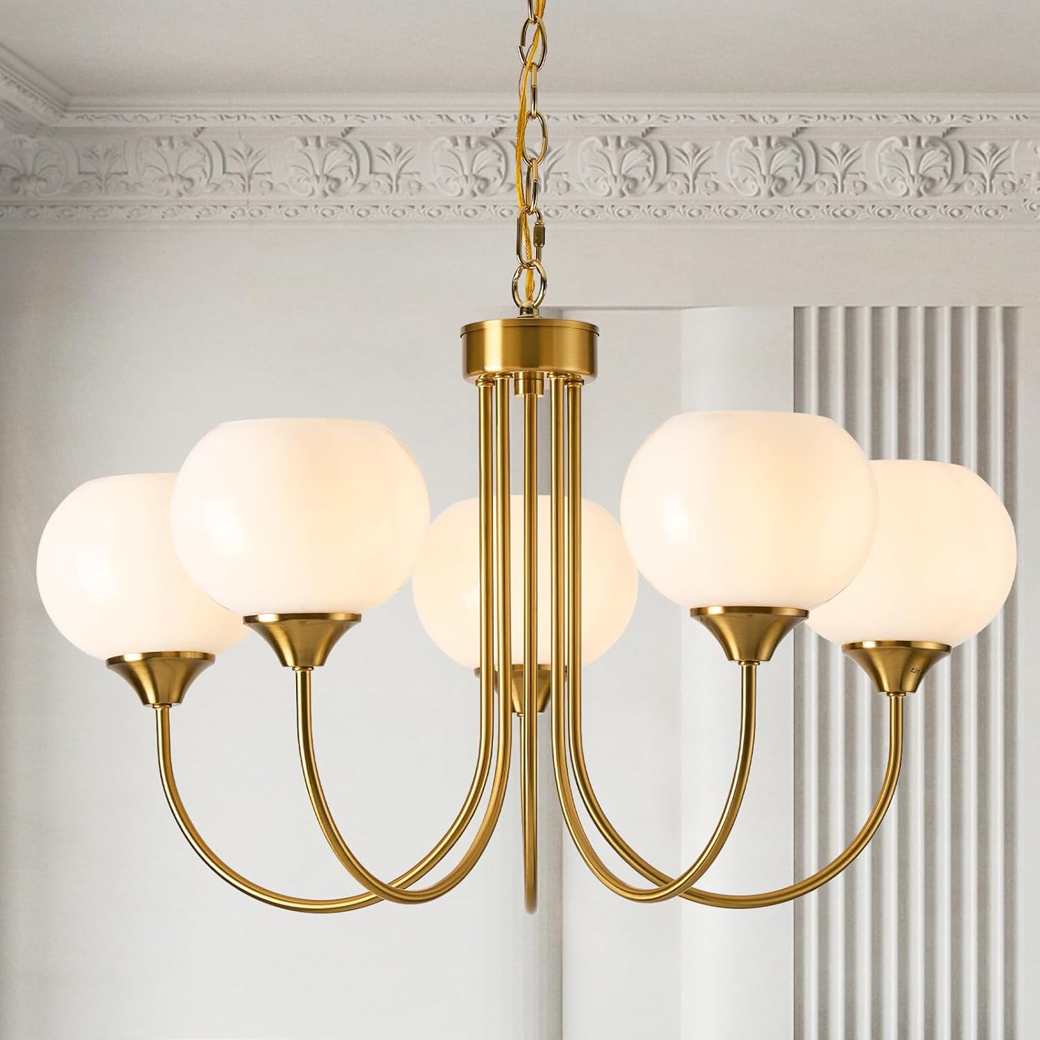 Vintage Luxe Orange Chandelier — 5-Light — Chain - White 5 Lights