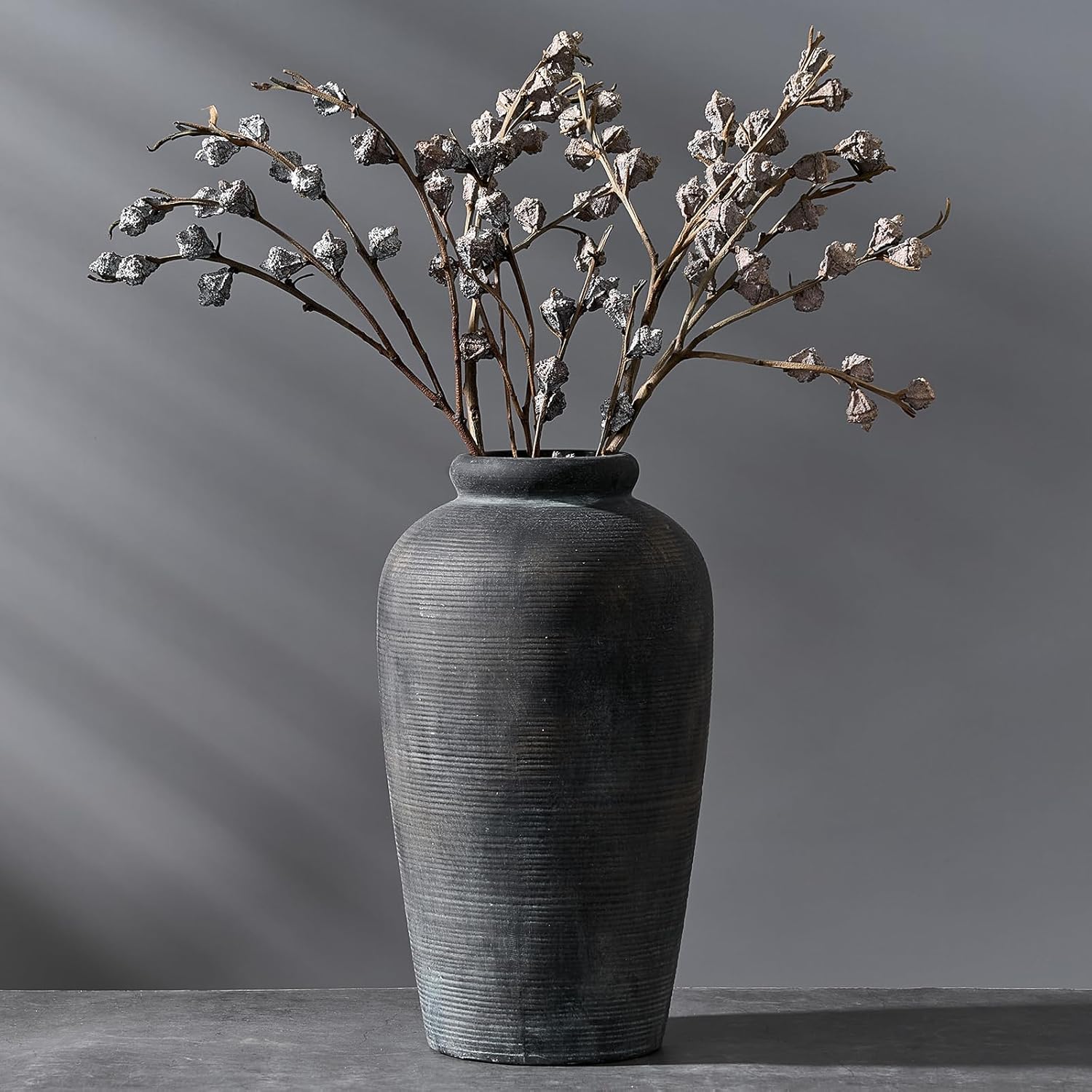 Vintage Farmhouse Beige Vase — 14.4" — Bronze-11"