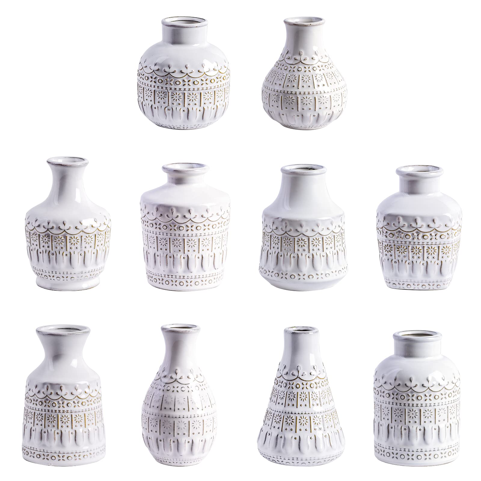 Vintage Farmhouse Ceramic Vase Set — Set of 10