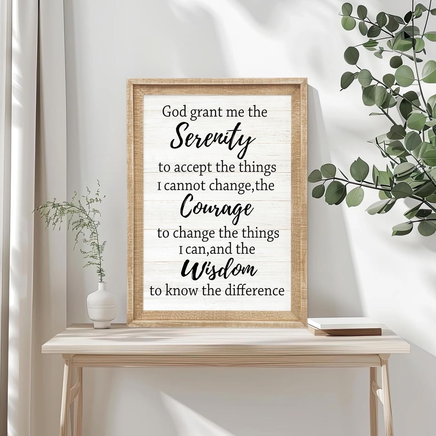 Vintage Farmhouse Beige Framed Wall Art — 11" — Serenity Prayer-Natural Frame