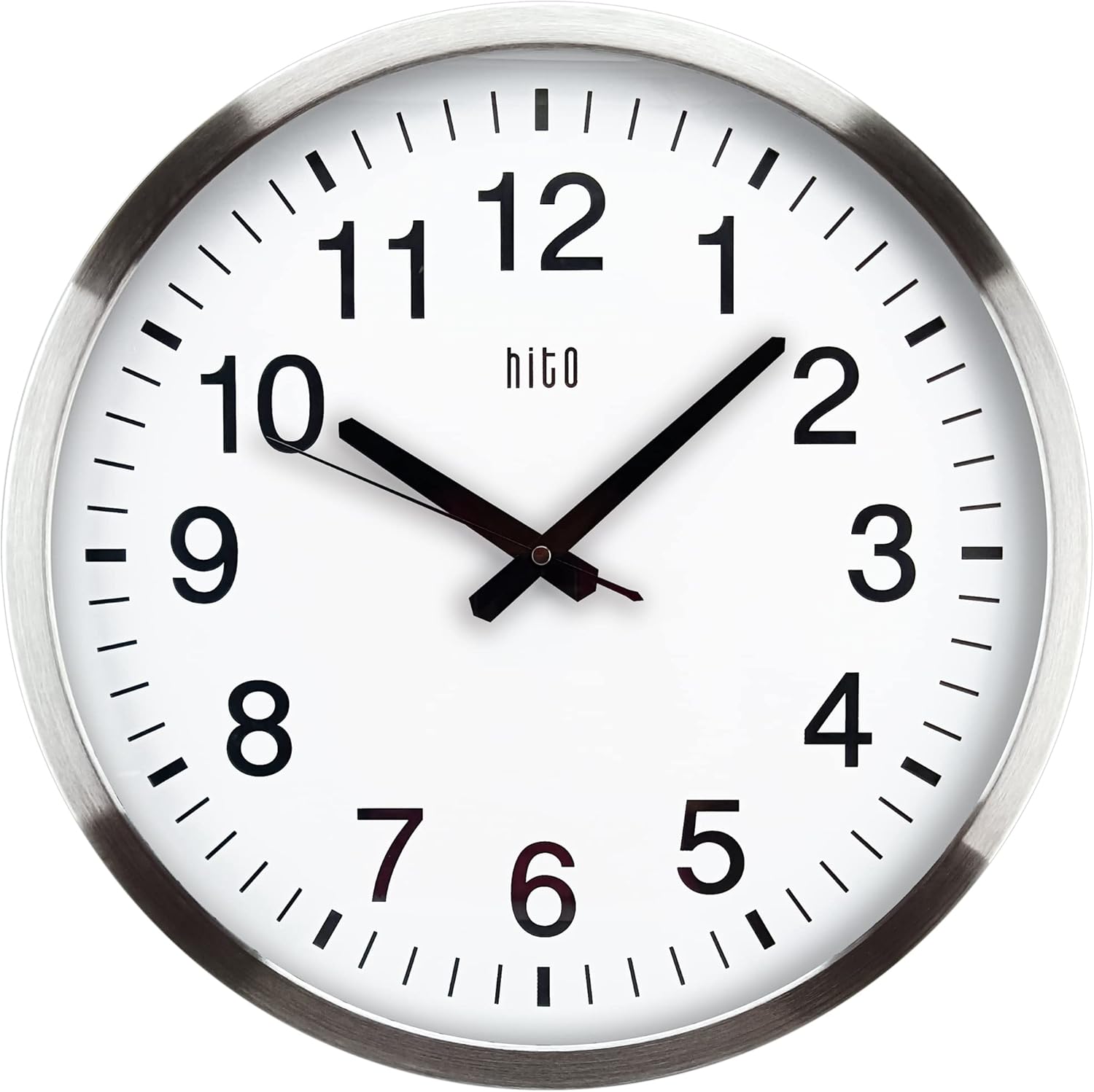 Battery Operated Black Wall Clock — 14" — Silver