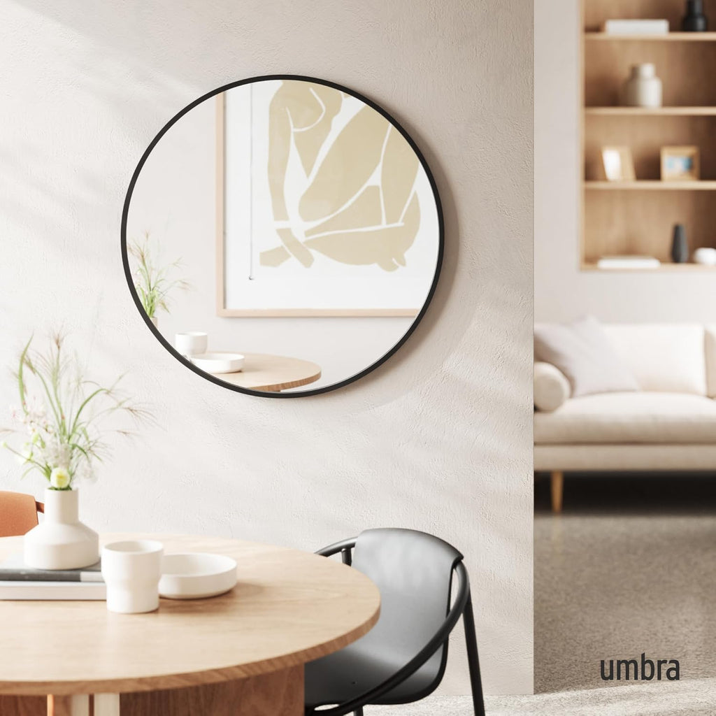 Round Modern Beige Wall Mirror — 37" - View 2