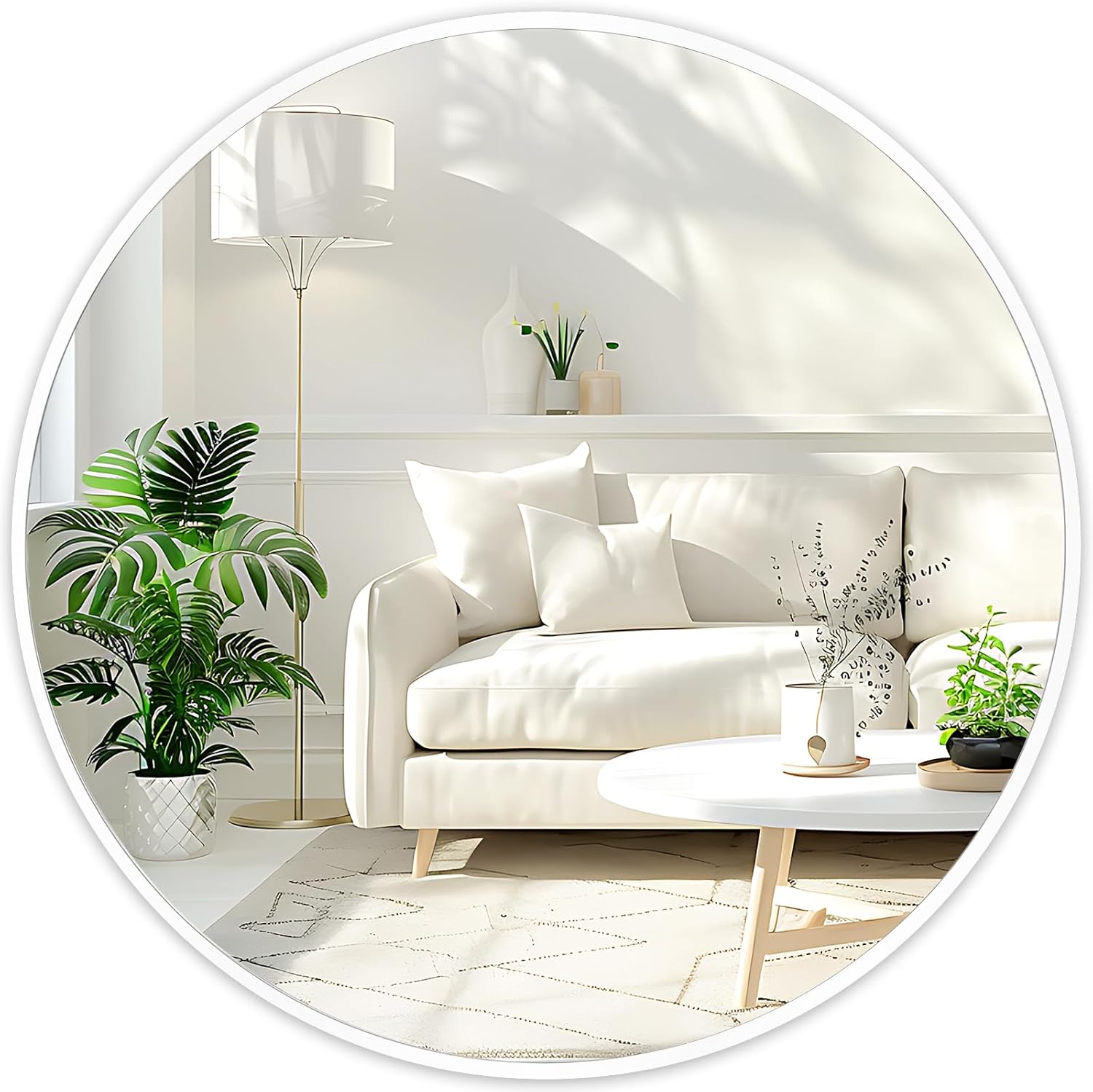Framed Beige Round Mirror — 20" — 20"L x 20"W