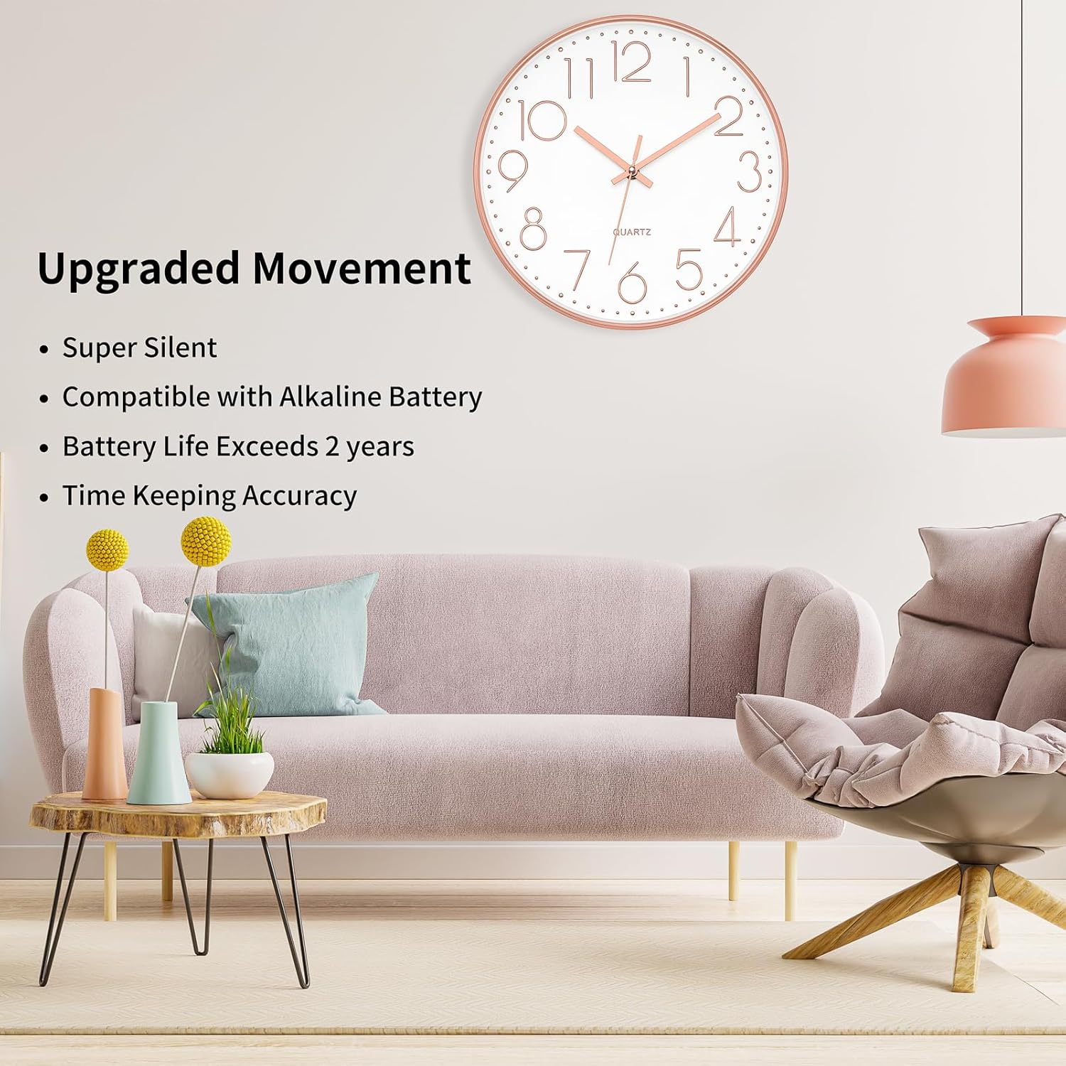 Battery Operated Luxe Beige Wall Clock — 12" - View 4