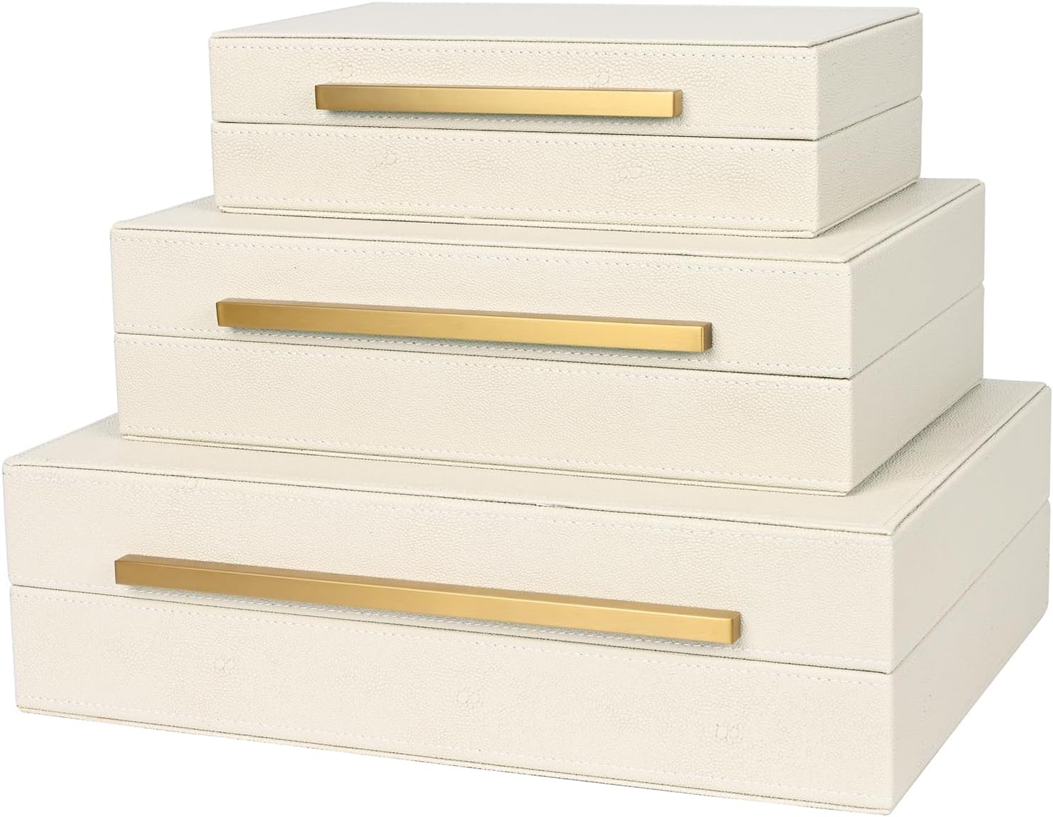 Modern Beige Storage Basket — Set of 2 — Beige+Gold Handles