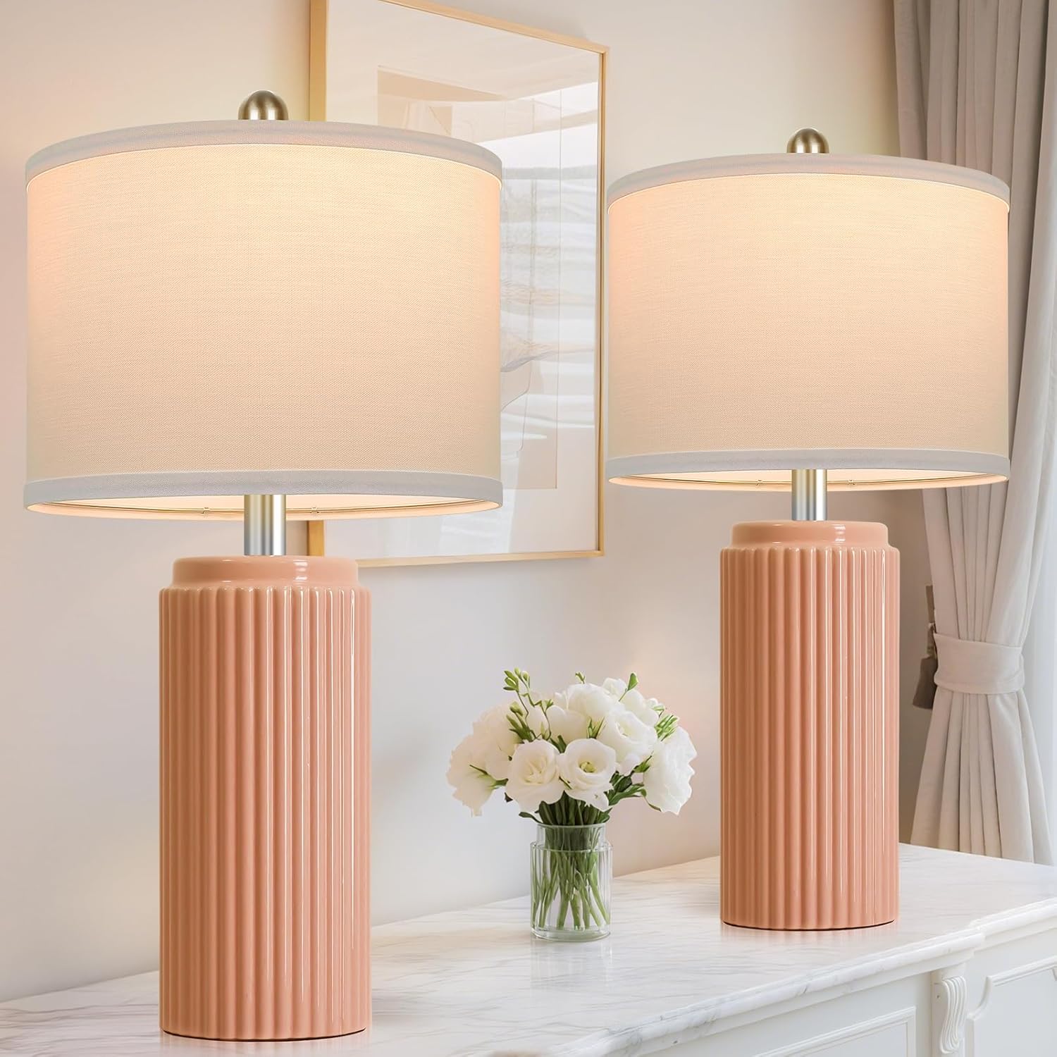 Boho Beige Nightstand Lamp — 23.5" — 23.5"