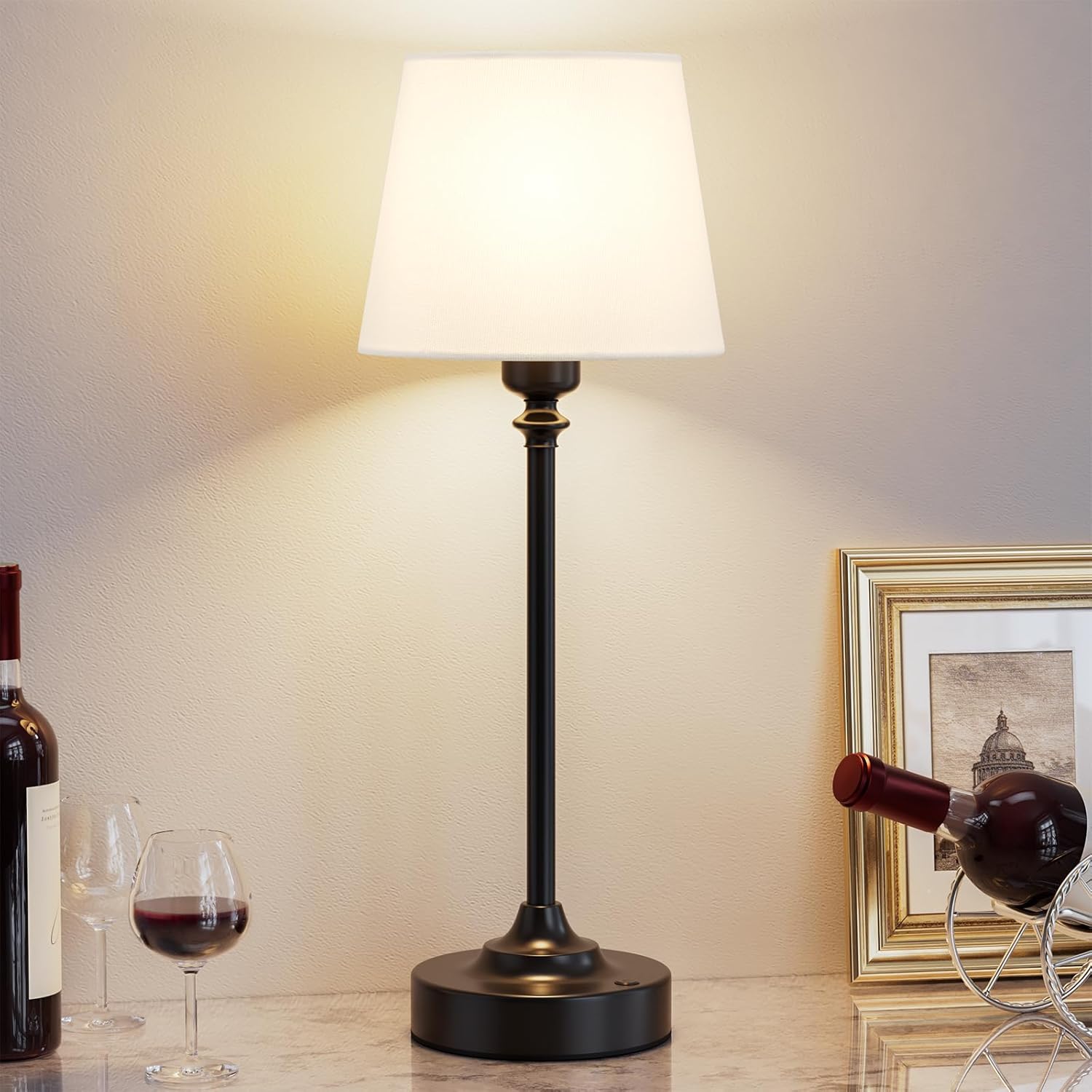 Cordless Luxe Black Table Lamp — White - Black