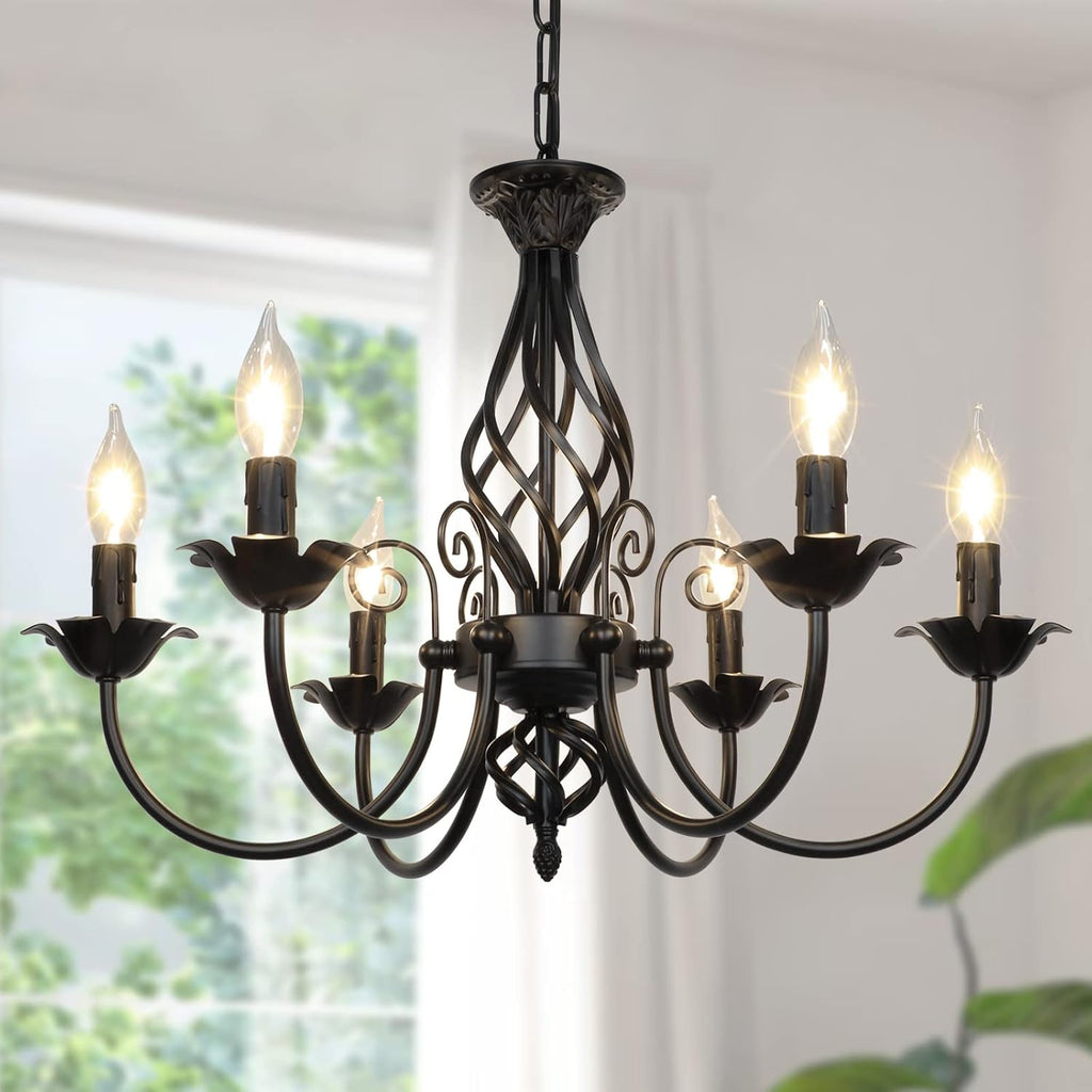 Farmhouse Black Chandelier — 6-Light — Black