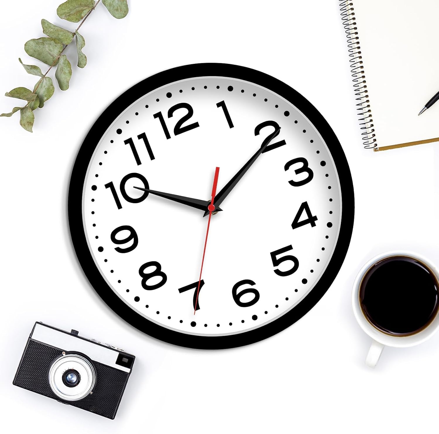 Battery Operated Modern Black Wall Clock — 8" - View 7