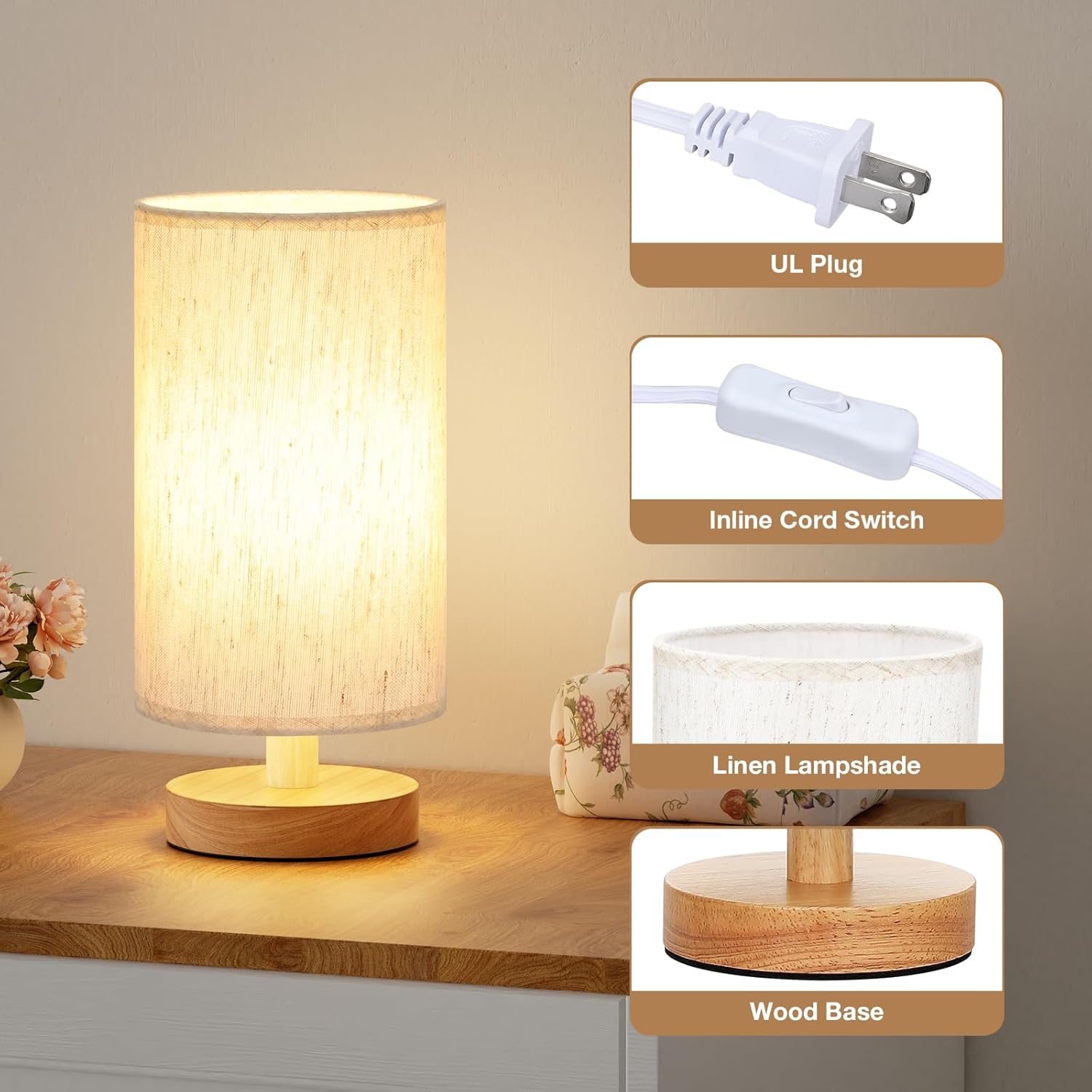 Beige Bedside Lamp — 9" - View 2