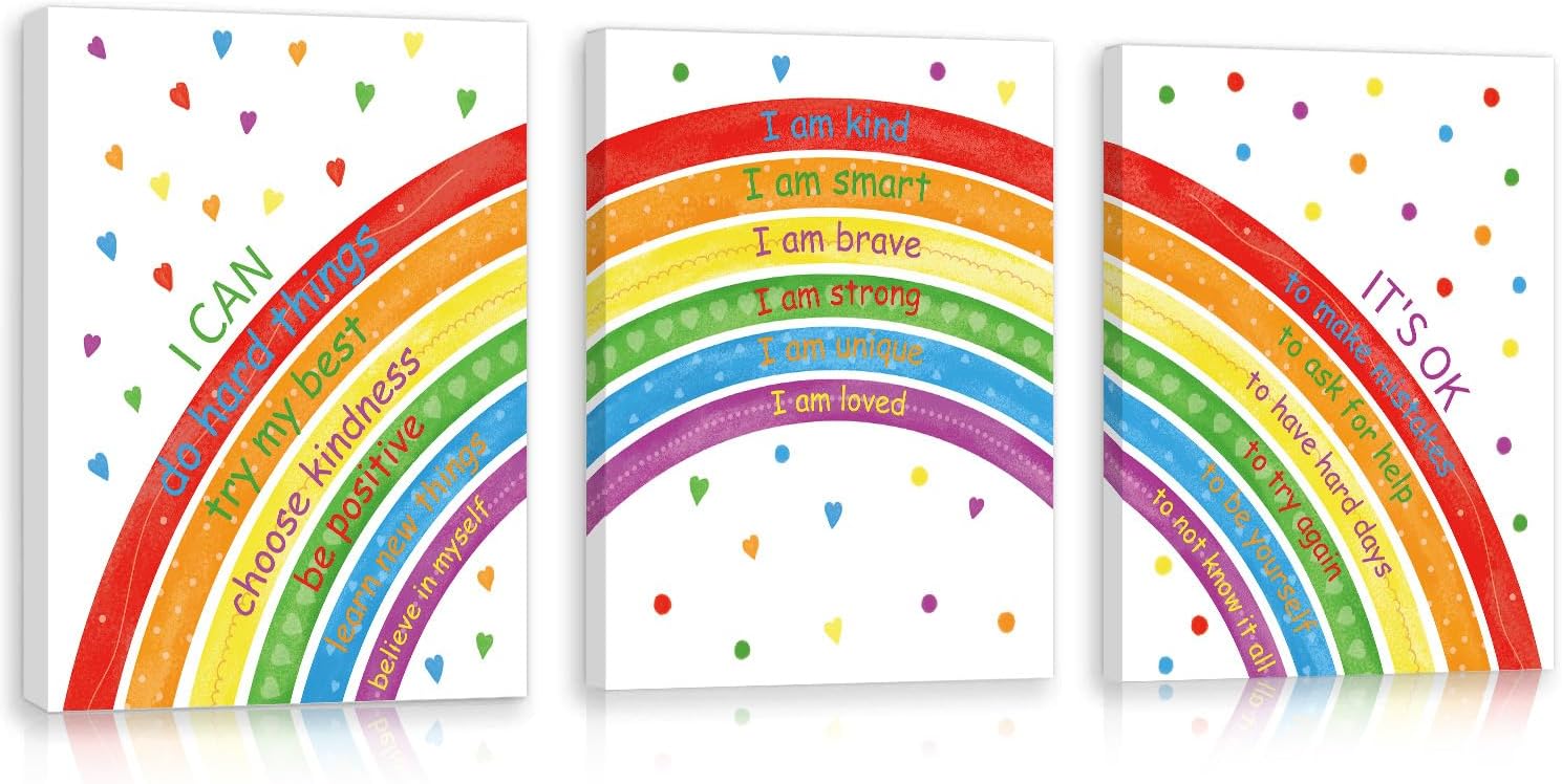 Framed Beige Canvas Wall Art — 16" — Rainbow Affirmations Wall Art