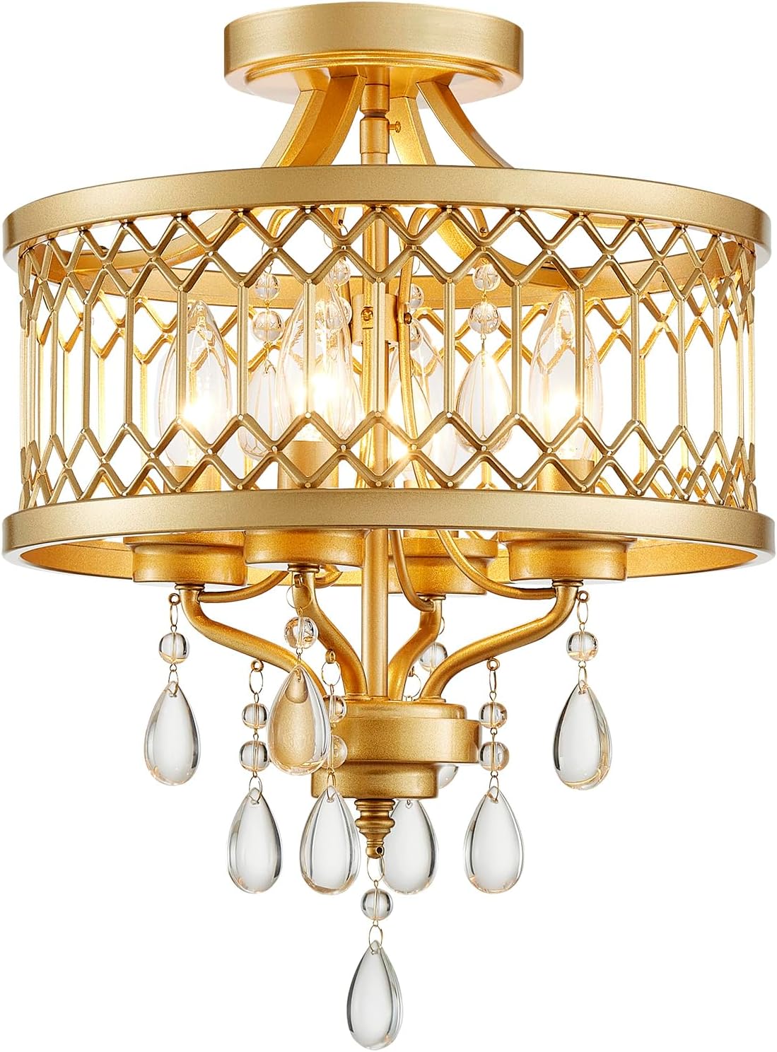 Round Farmhouse Gold Chandelier — 3-Light — Antique Gold, 4 Light