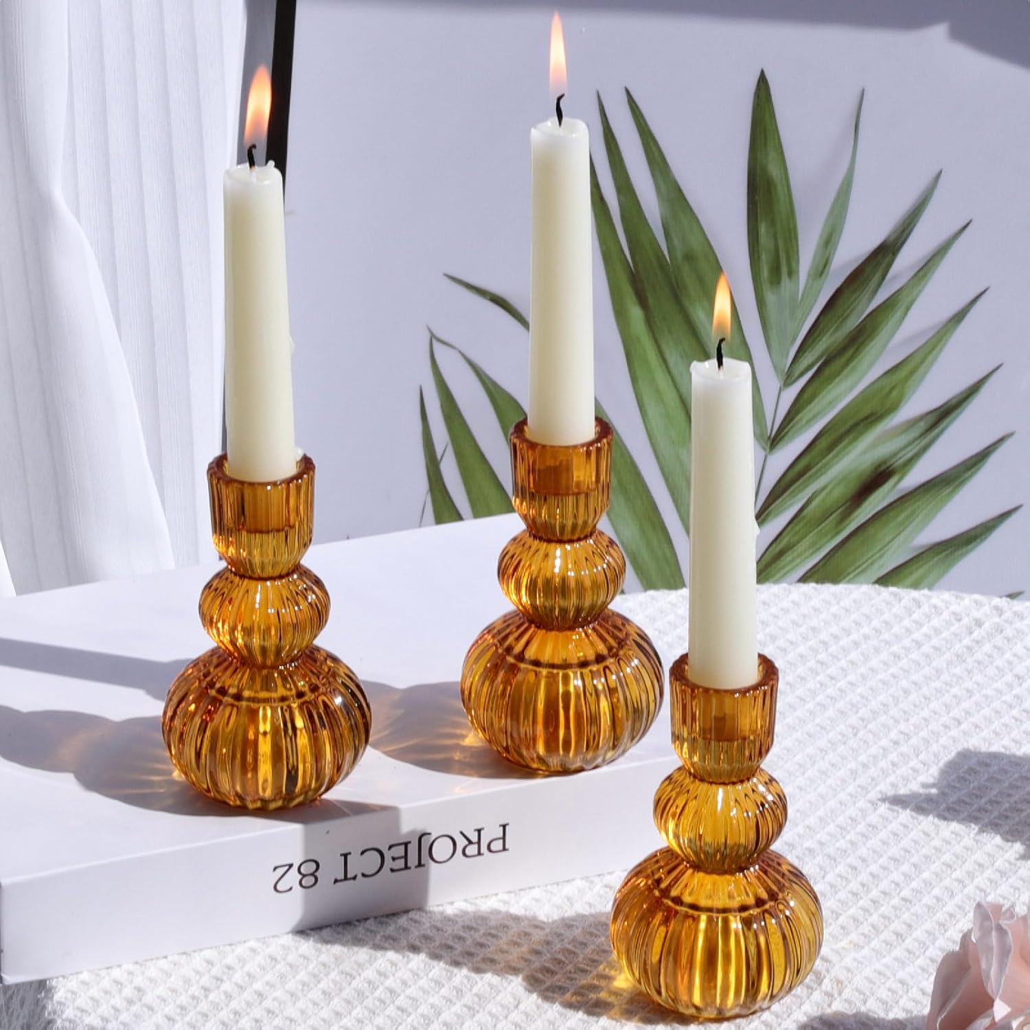 Vintage Boho Green Candle — 4.3" — Amber