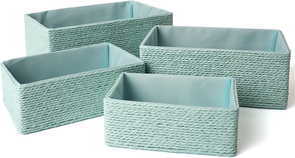 Boho Beige Storage Basket — Set of 4 — Light Green