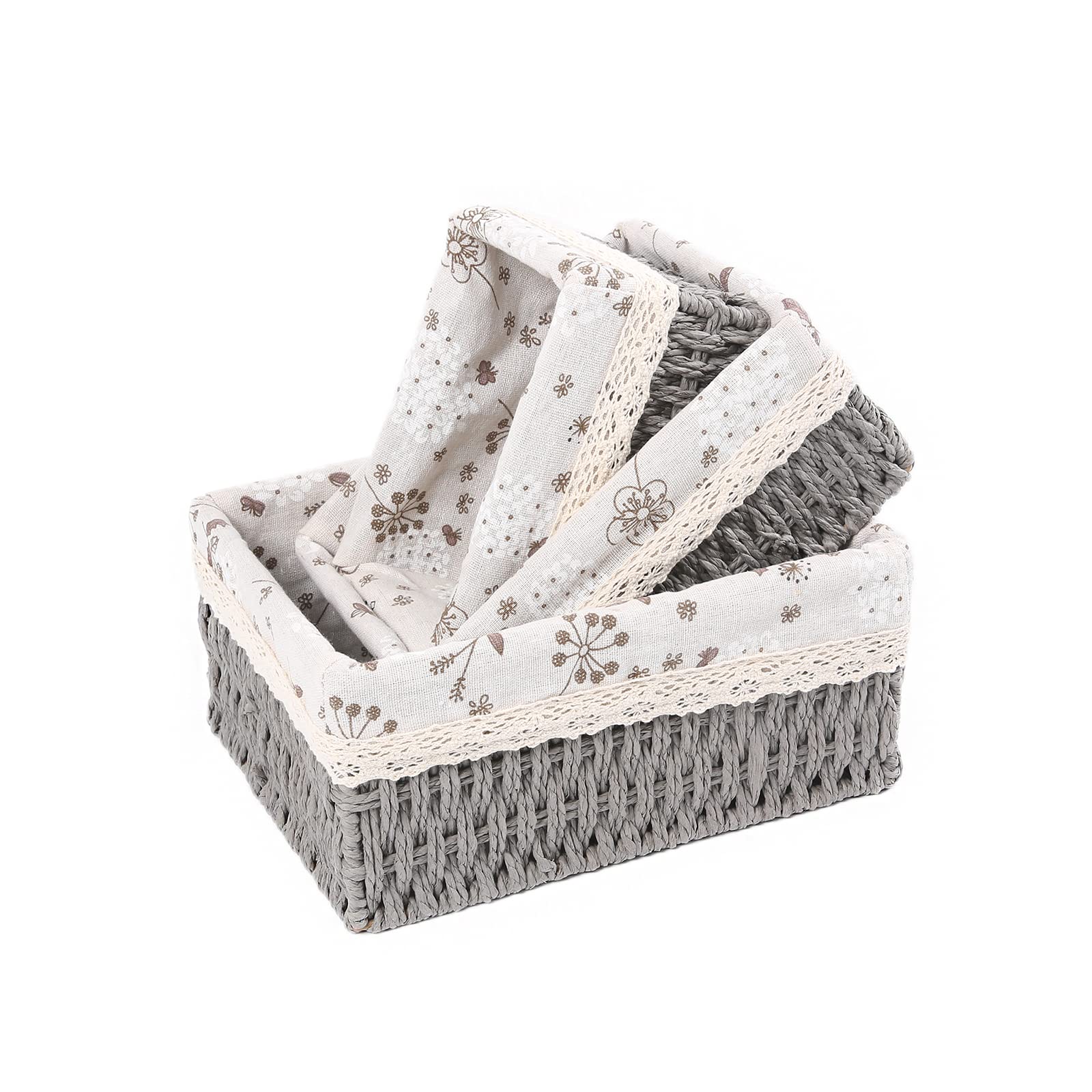 Rectangular Boho Beige Storage Basket — Set of 3